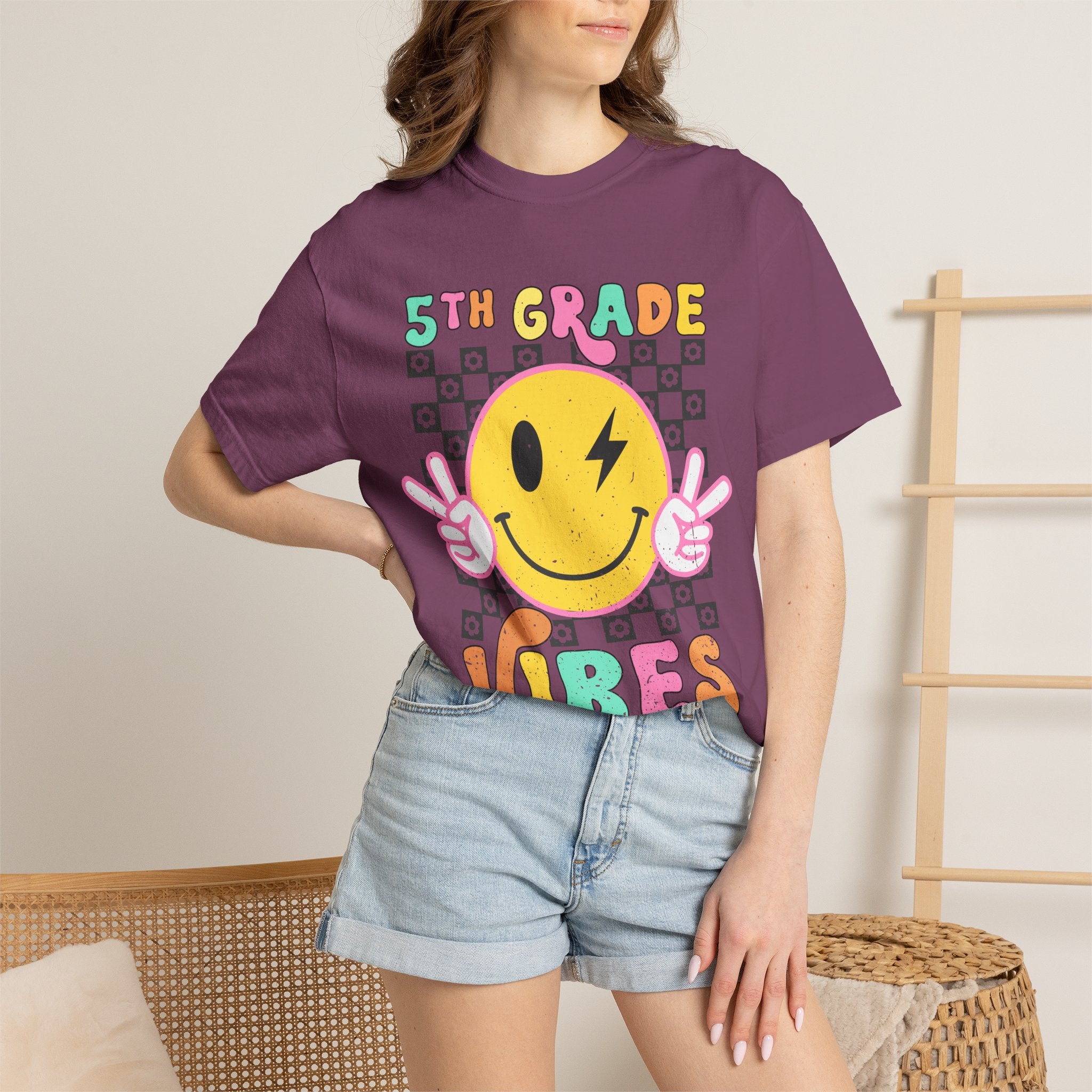 5th Grade Vibes T-Shirt — Retro Smiley Peace School Tee
