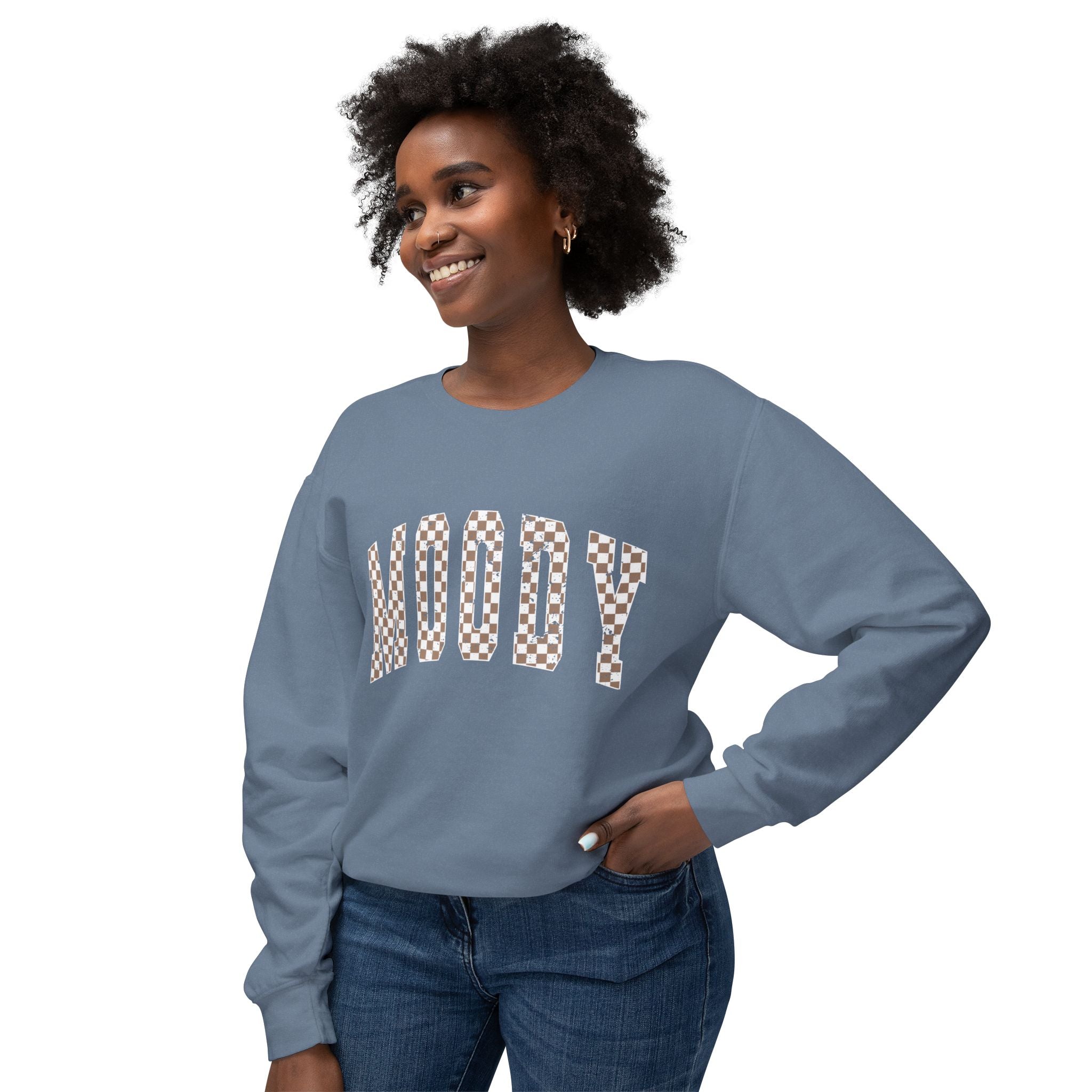 Woody Checkerboard Crewneck Sweatshirt — Peach Graphic Pullover