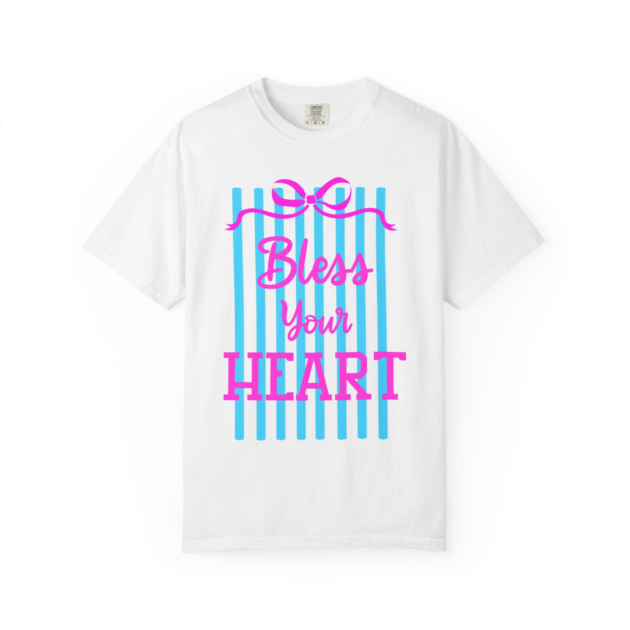 Bless Your Heart T-Shirt — Southern Phrase Graphic Tee (Pink & Blue Stripes)