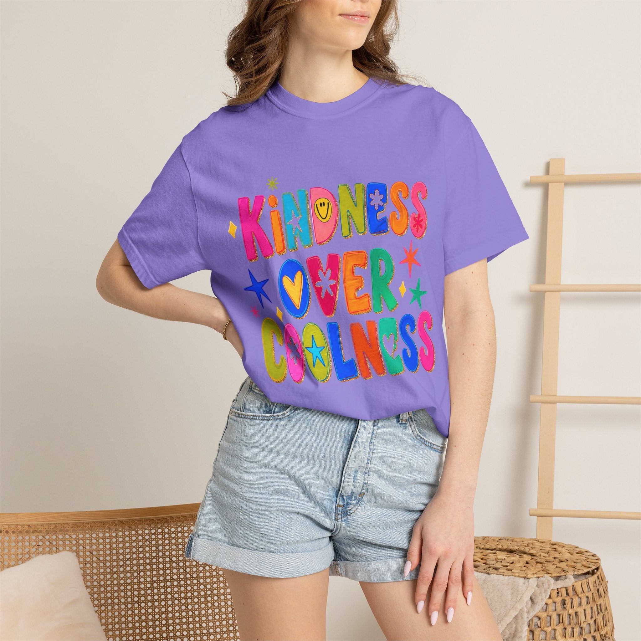 Kindness Over Coolness Graphic T-Shirt — Colorful Positive Message Tee