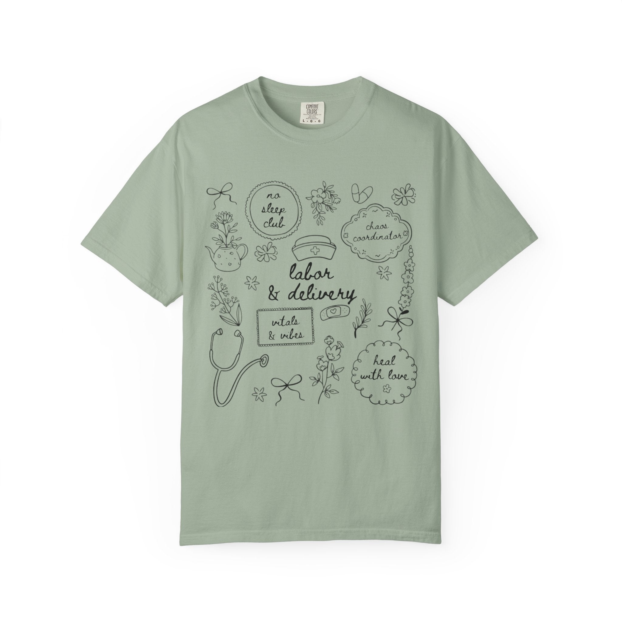 Nurse & Delivery Doodles T-Shirt — Hand-Drawn Medical Appreciation Tee