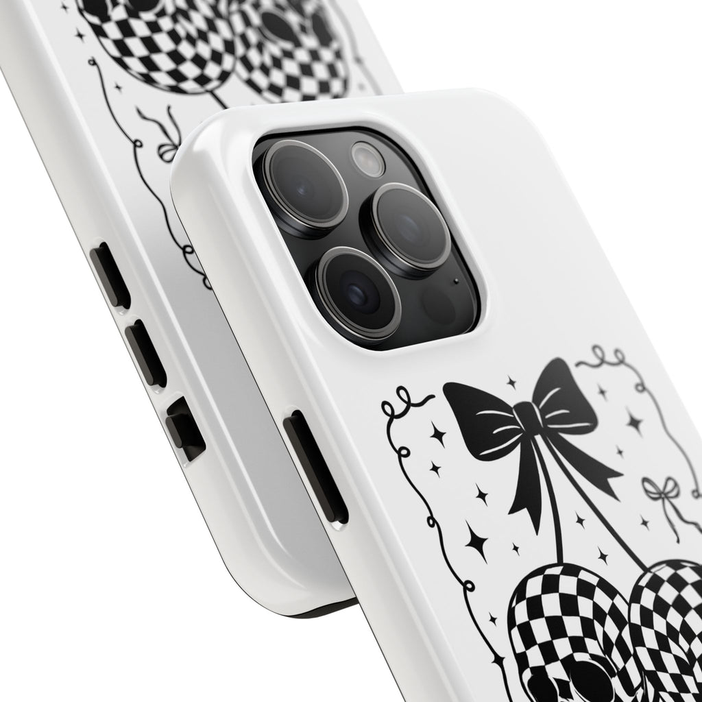 Skull Bow Phone Case - Checkerboard Gothic Tough Phone Case