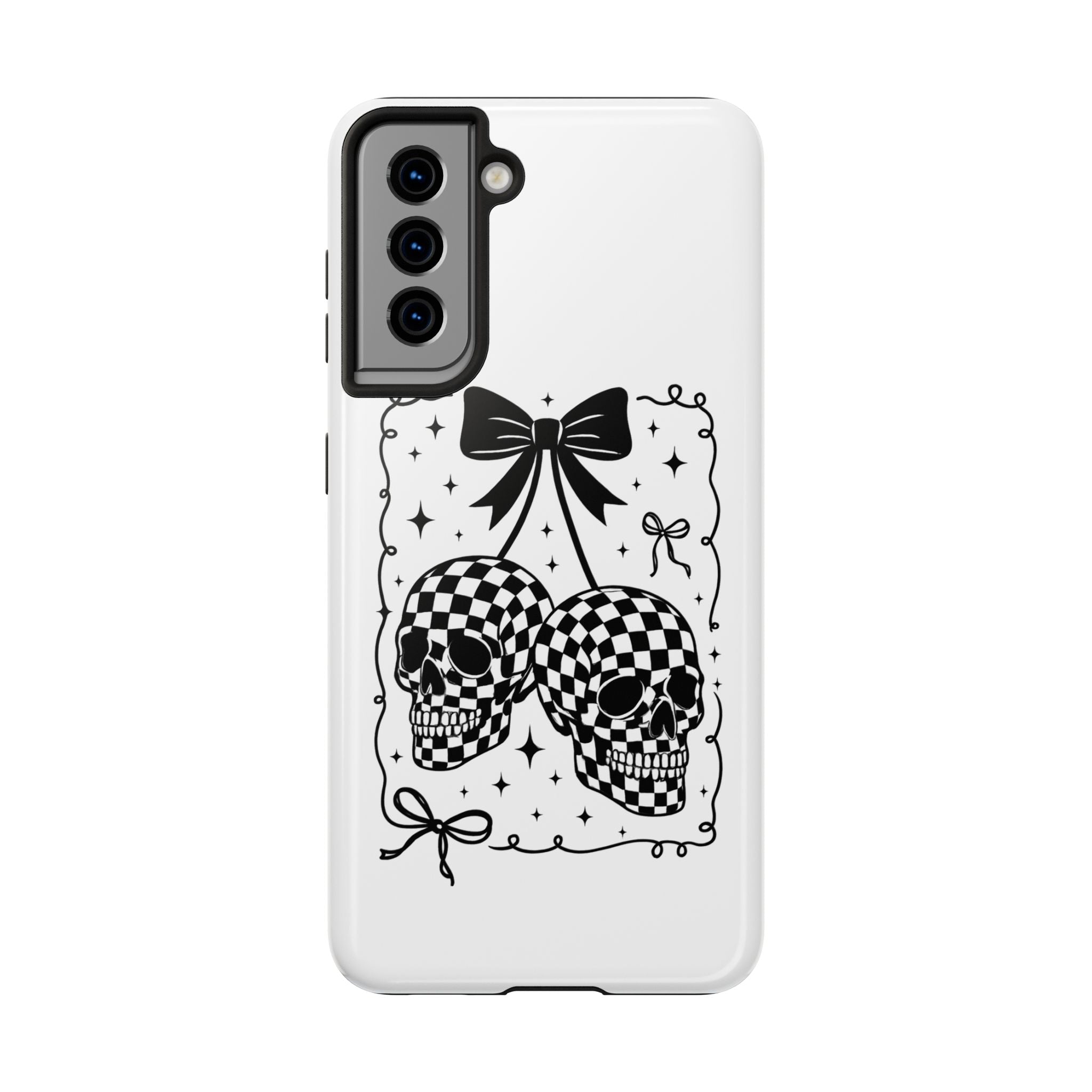 Skull Bow Phone Case - Checkerboard Gothic Tough Phone Case