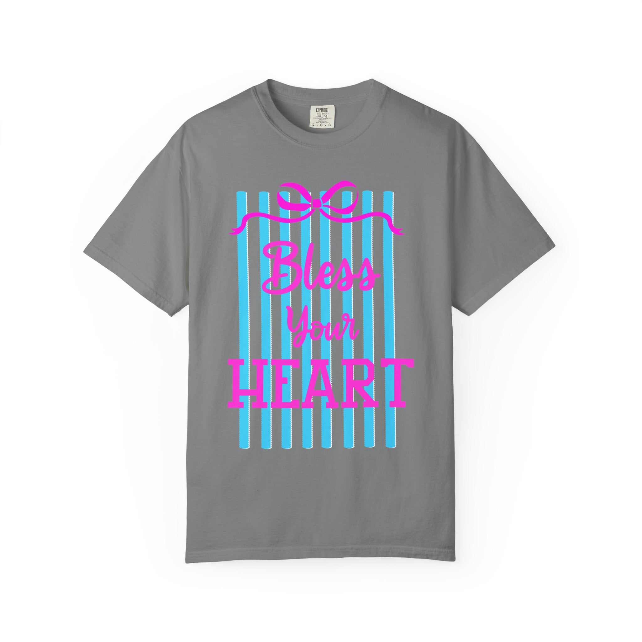 Bless Your Heart T-Shirt — Southern Phrase Graphic Tee (Pink & Blue Stripes)