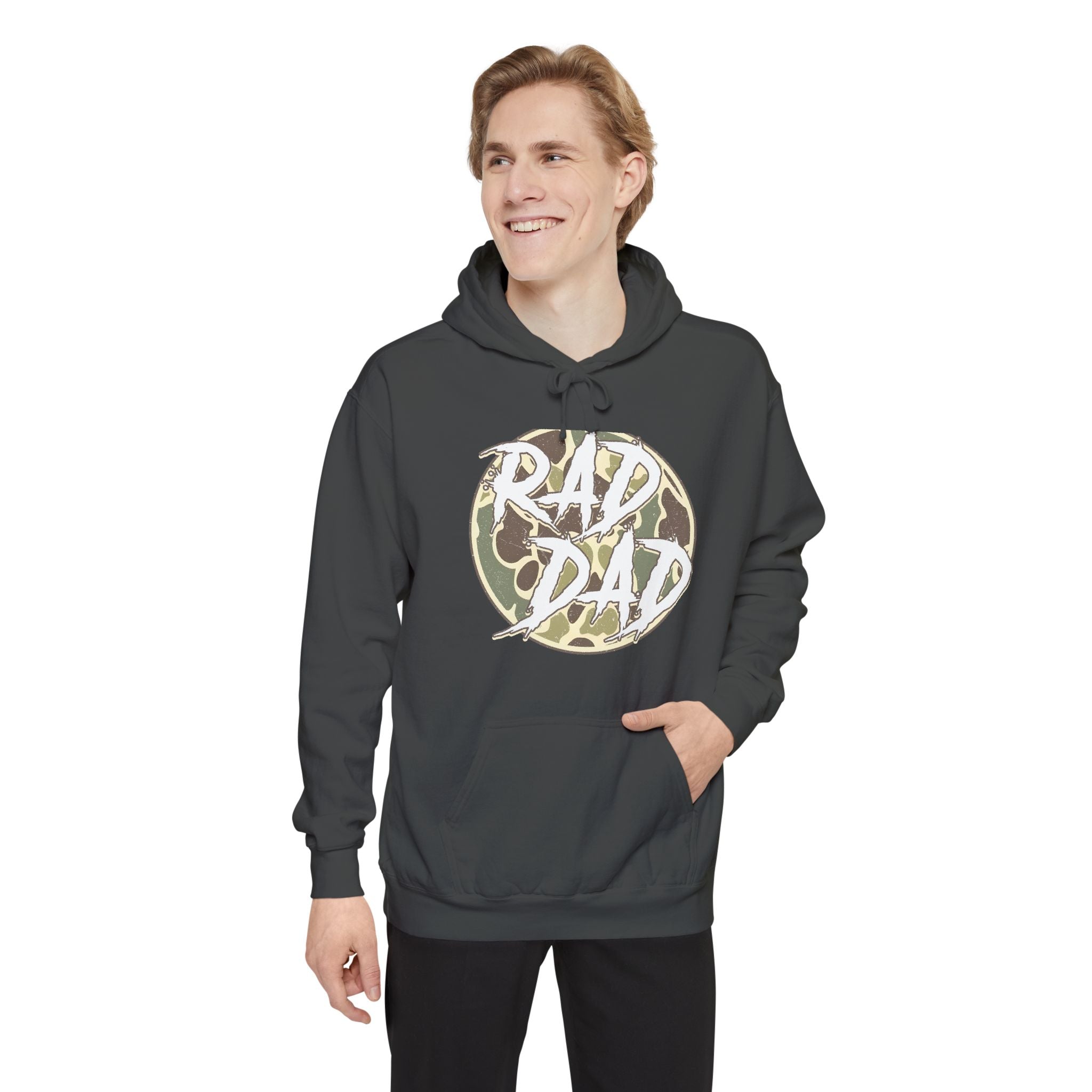 Rad Dad Hoodie — Camo Logo Pullover for Cool Dads, Father’s Day Gift