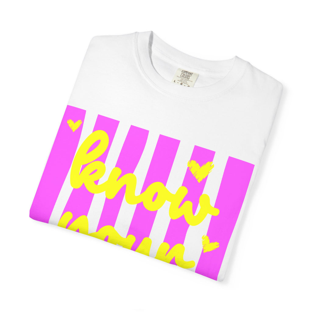 Know Your Worth T-Shirt — Bright Pink Stripe Motivational Tee