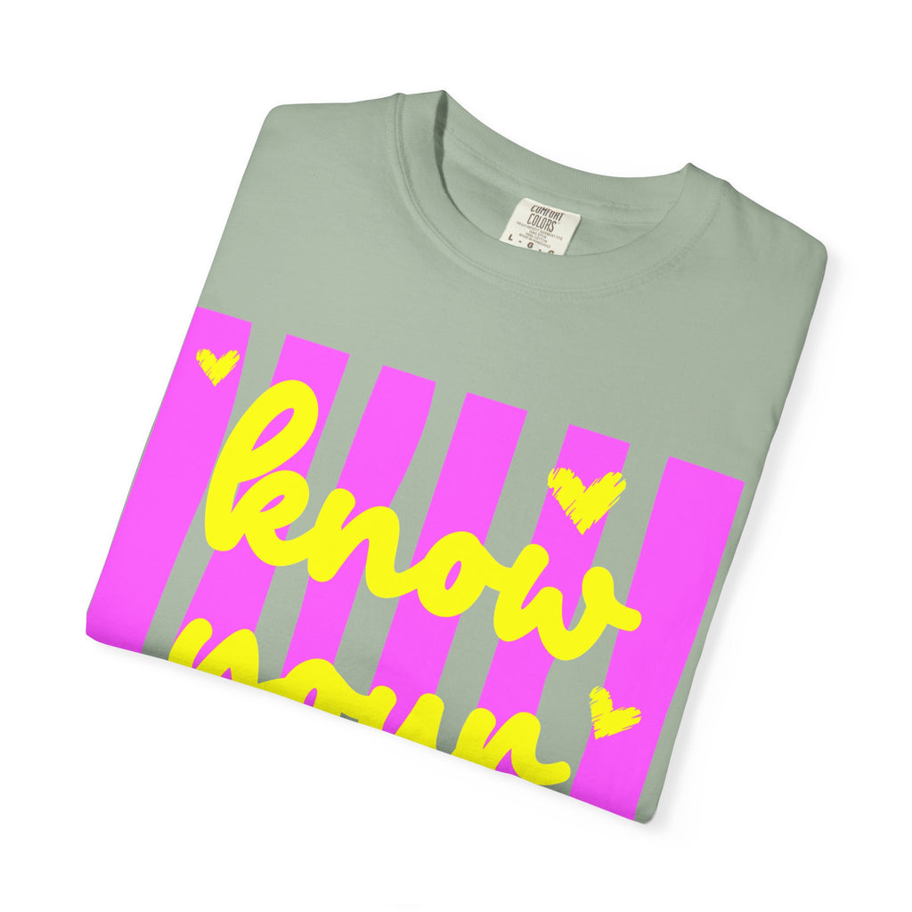 Know Your Worth T-Shirt — Bright Pink Stripe Motivational Tee