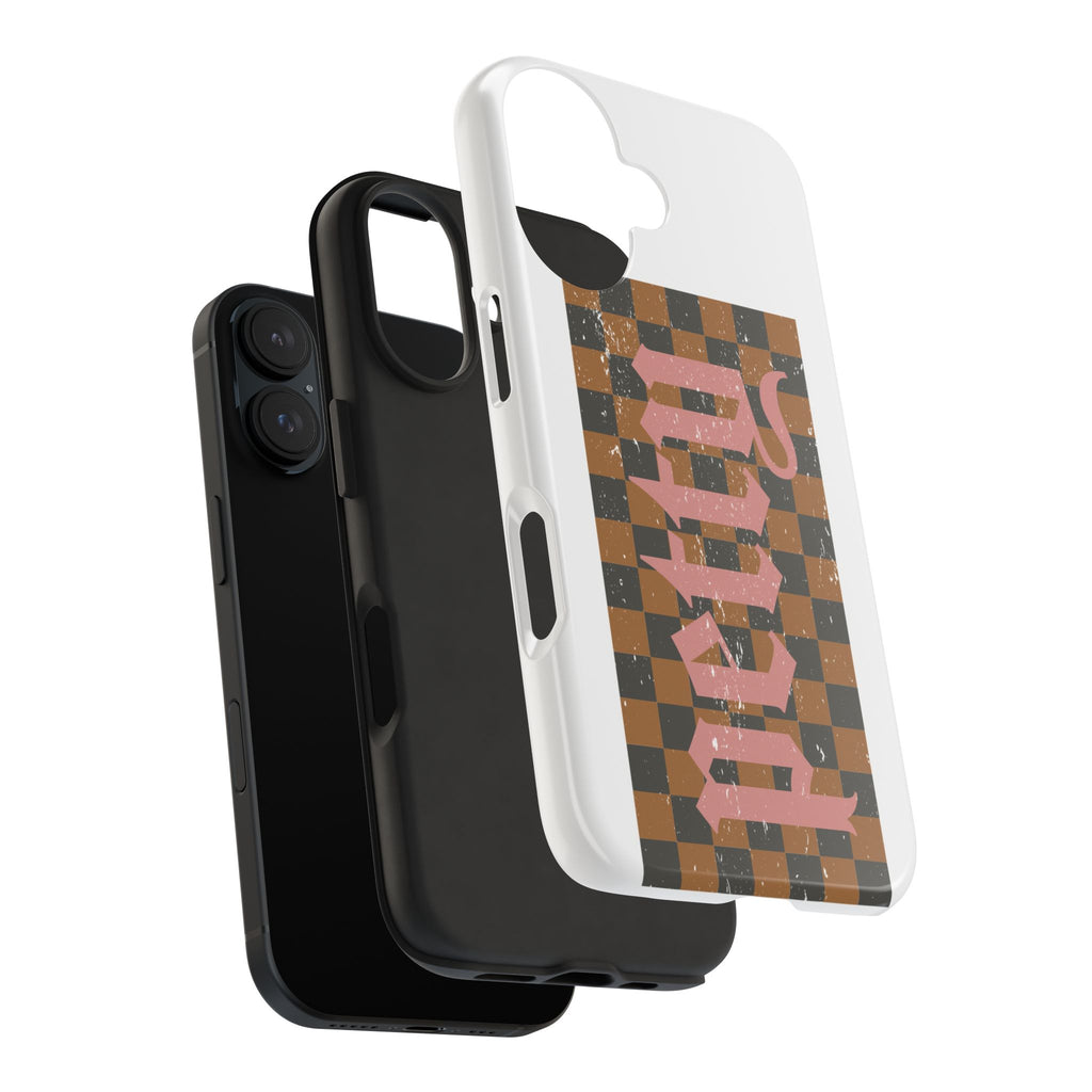 Checkerboard 'Tough' Retro Phone Case — Pink Gothic Text, Grunge Pattern