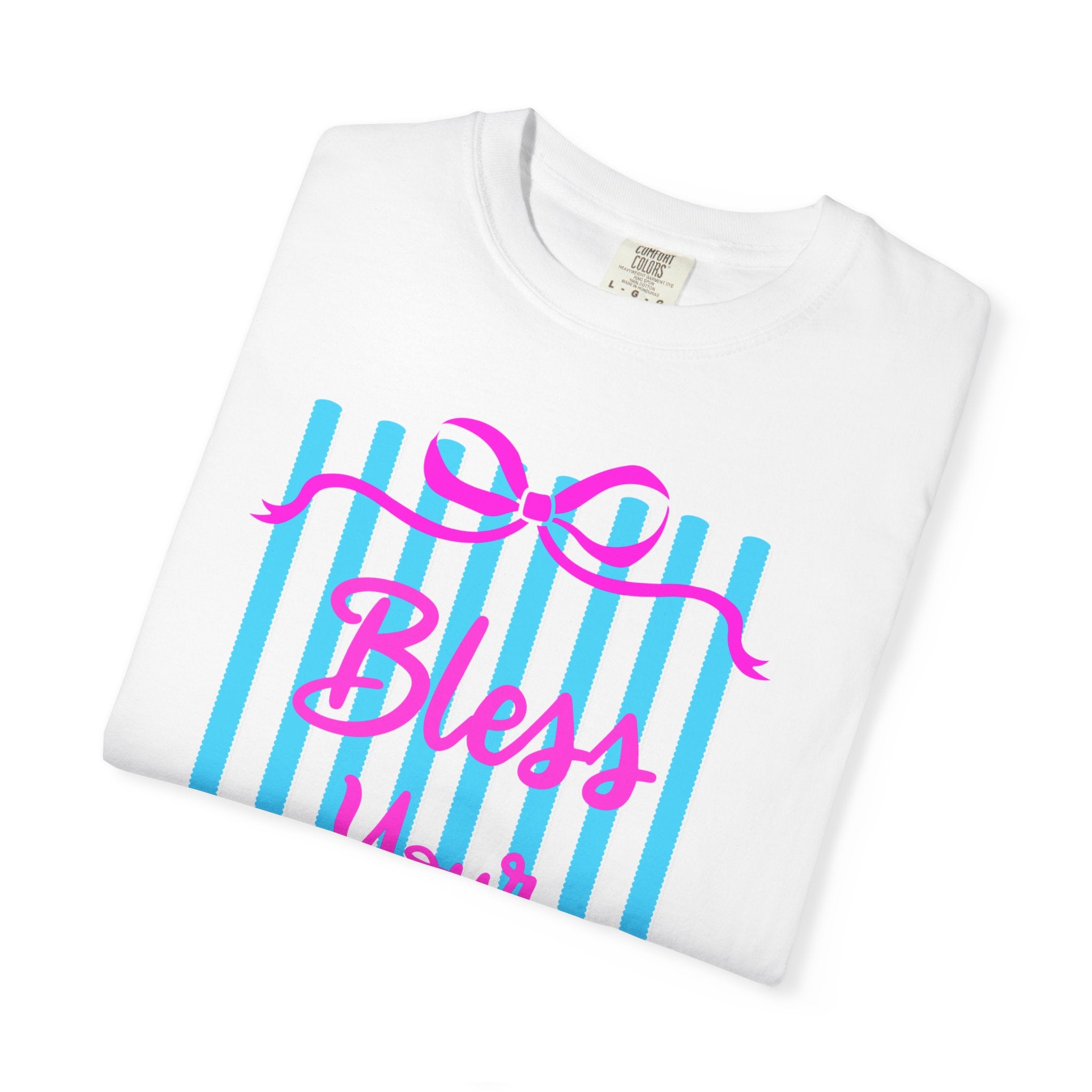 Bless Your Heart T-Shirt — Southern Phrase Graphic Tee (Pink & Blue Stripes)