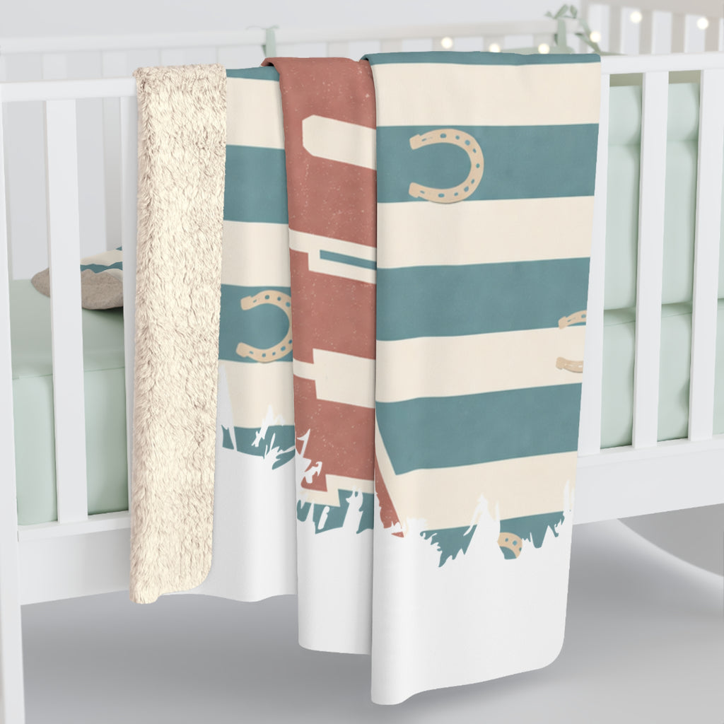 Home Sherpa Fleece Blanket — Rustic Horseshoe Striped Cozy Throw