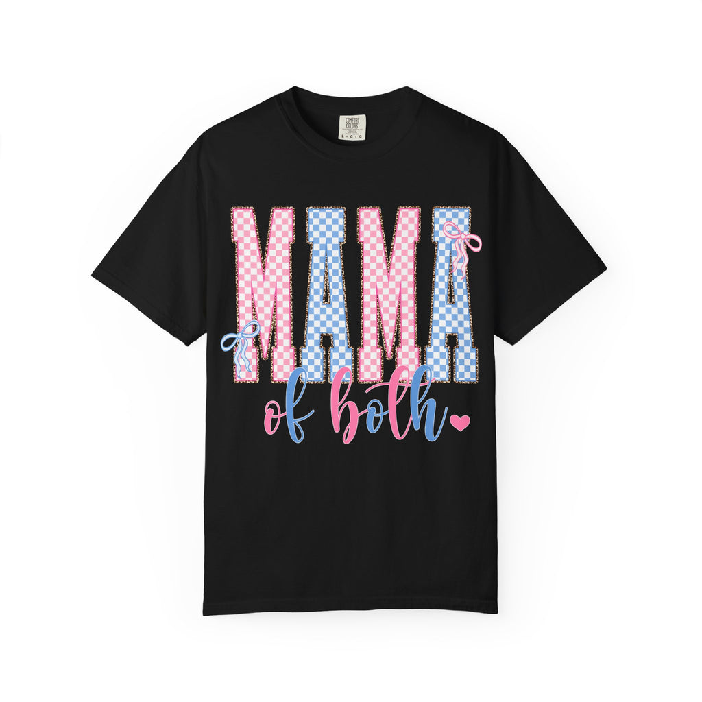 Mama of Both T-Shirt — Gender Reveal Mom Tee (Pink & Blue Check)