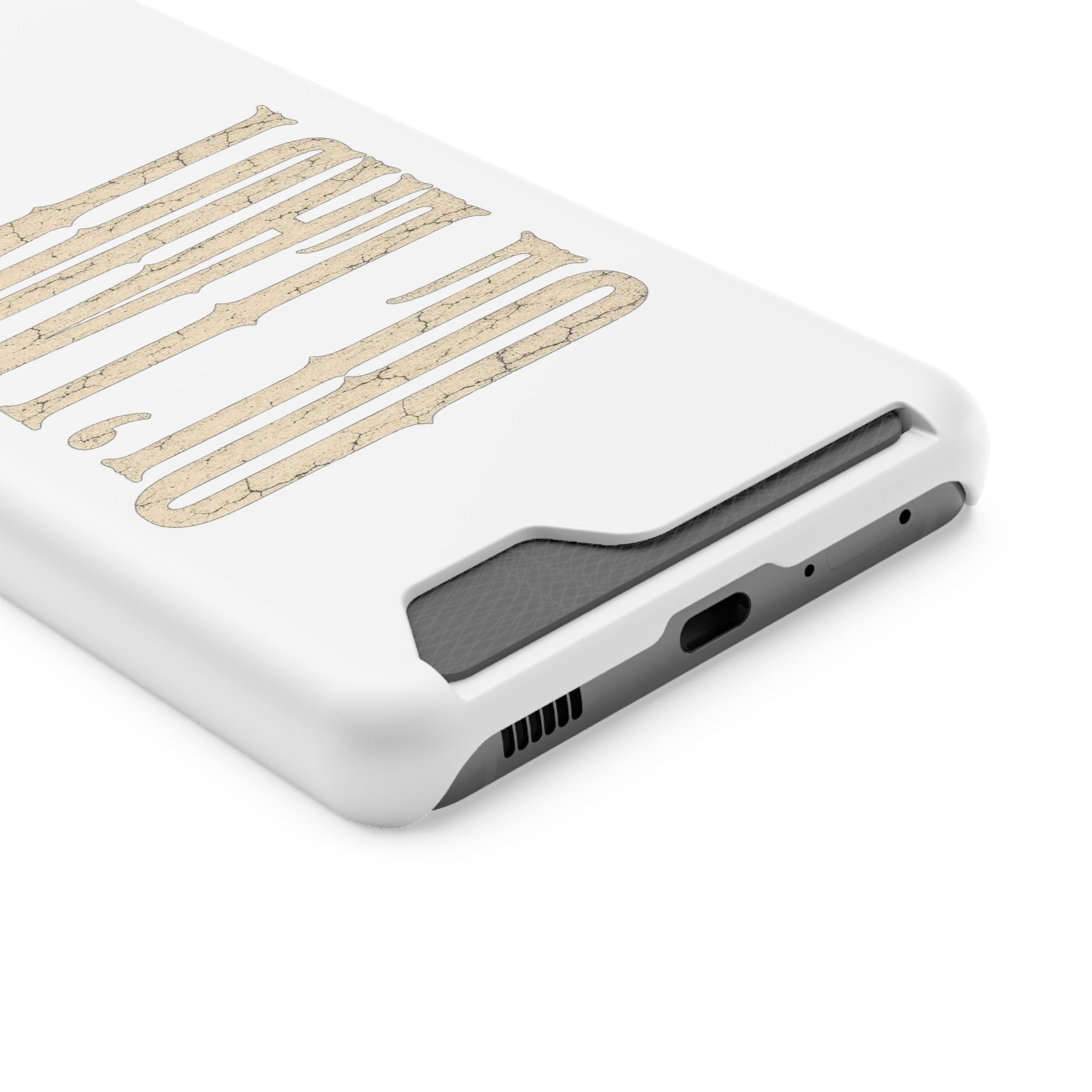 Card Holder Phone Case — Vintage Beige 'Old Soul' Typography