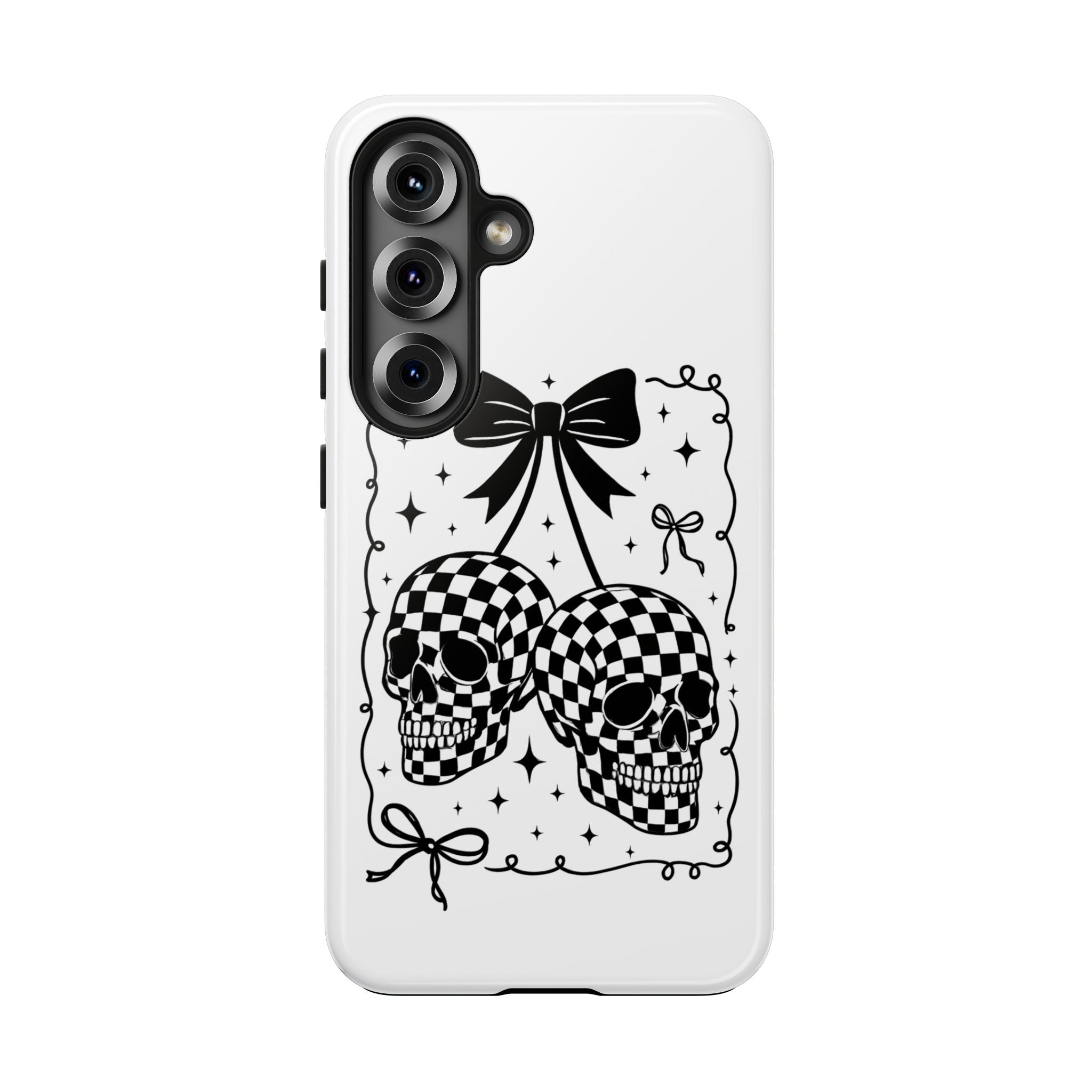 Skull Bow Phone Case - Checkerboard Gothic Tough Phone Case