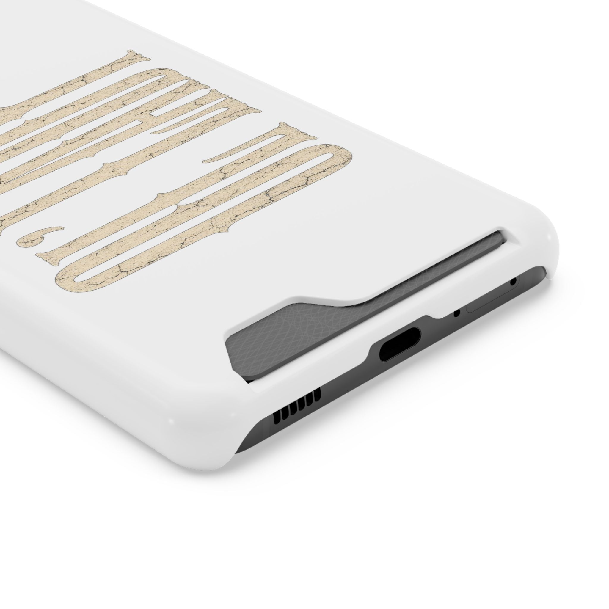 Card Holder Phone Case — Vintage Beige 'Old Soul' Typography