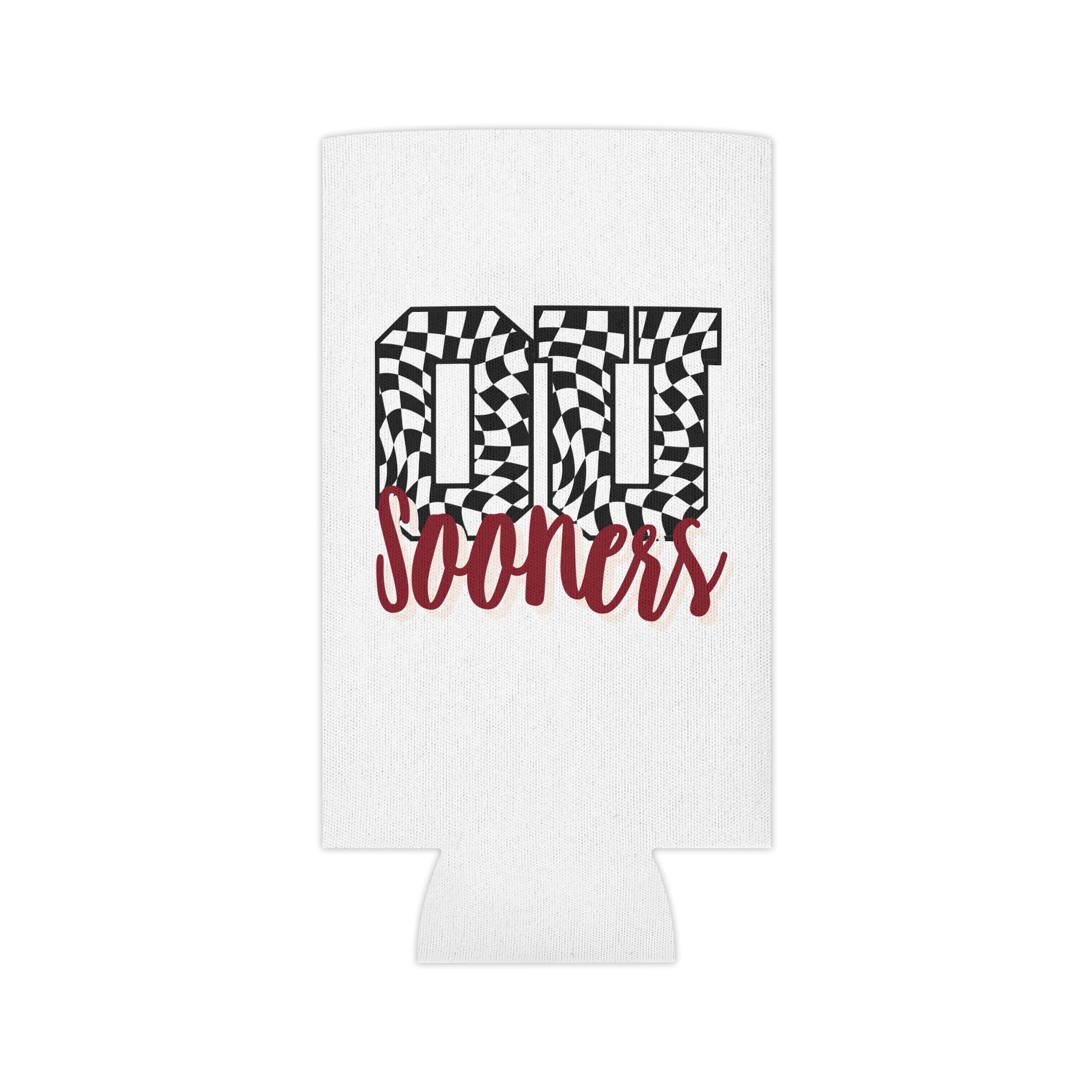 Can Cooler - '00 Sooners' Checkered Design Beer Koozie for OU Fans