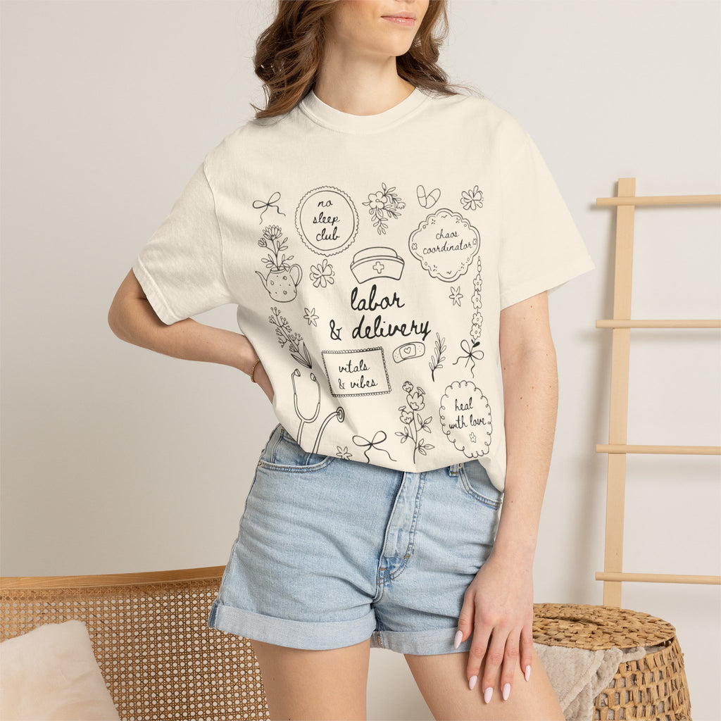Nurse & Delivery Doodles T-Shirt — Hand-Drawn Medical Appreciation Tee