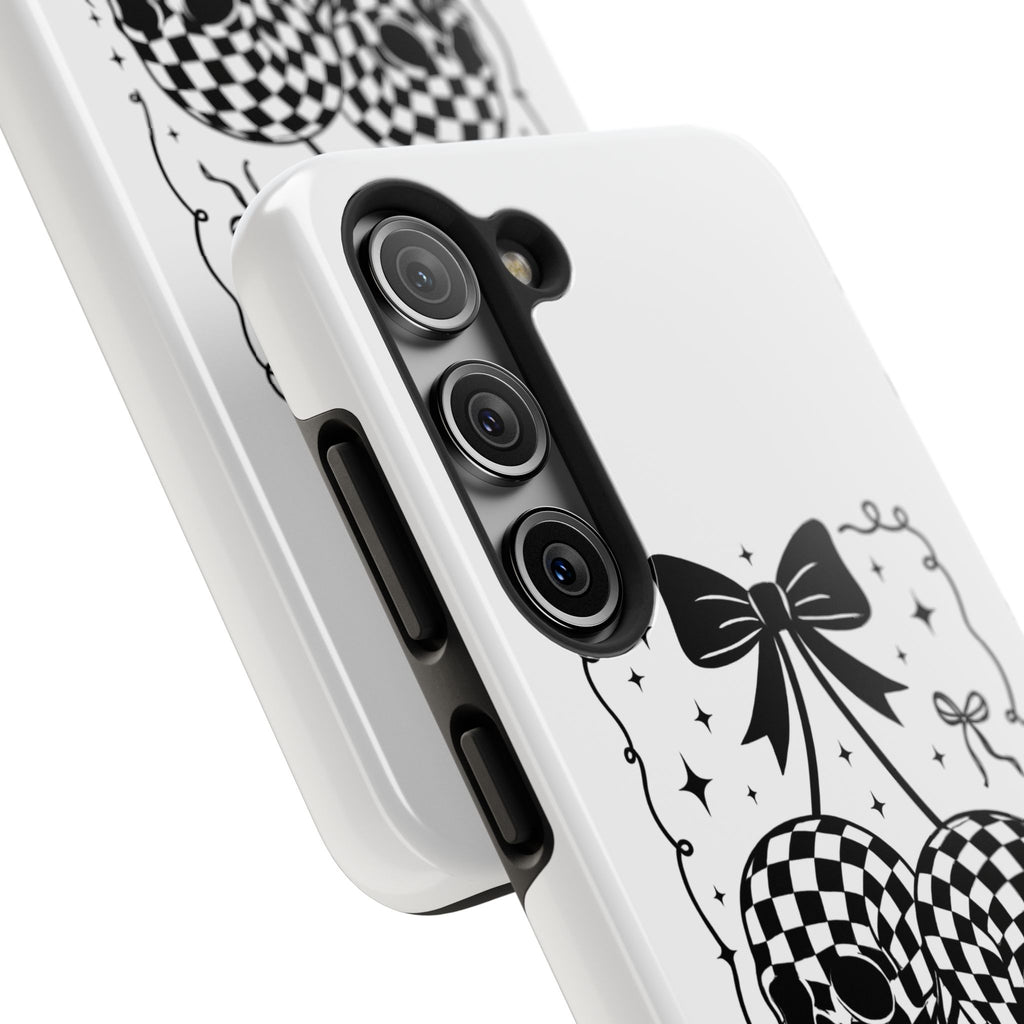 Skull Bow Phone Case - Checkerboard Gothic Tough Phone Case