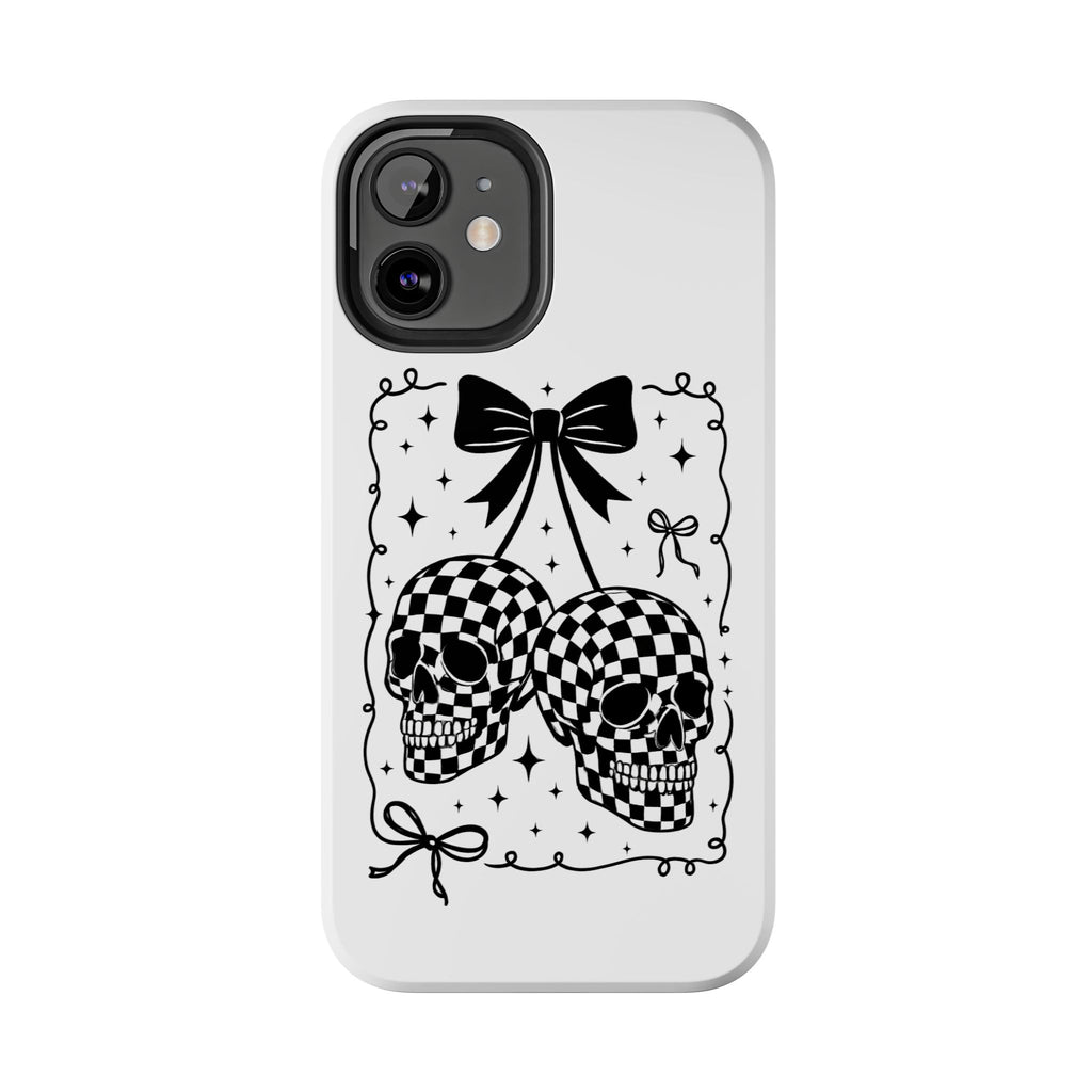 Skull Bow Phone Case - Checkerboard Gothic Tough Phone Case