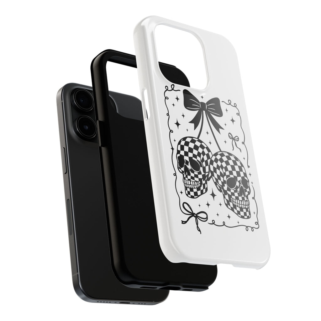 Skull Bow Phone Case - Checkerboard Gothic Tough Phone Case