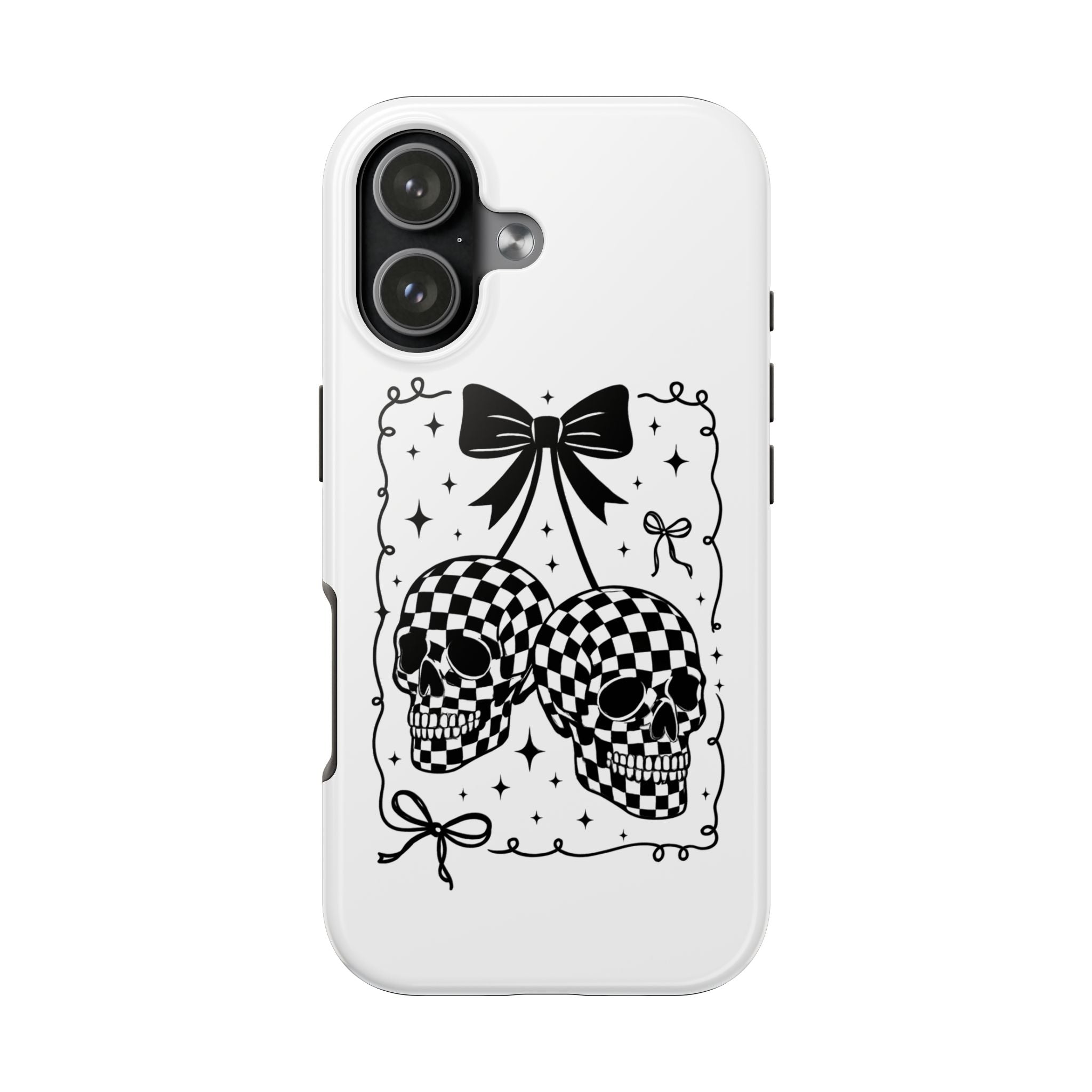 Skull Bow Phone Case - Checkerboard Gothic Tough Phone Case