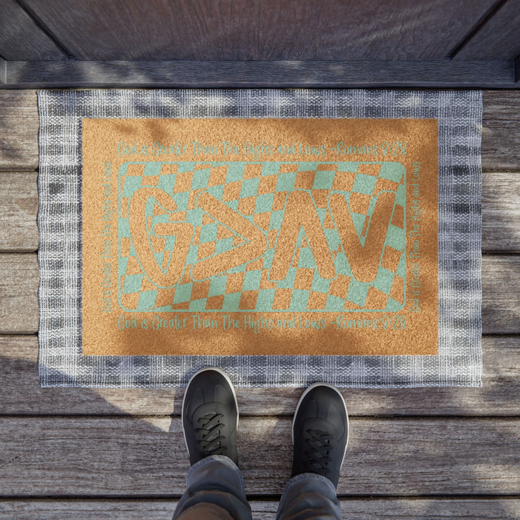 Doormat — 'G > ∧ V' Checkerboard Coconut Coir Welcome Mat
