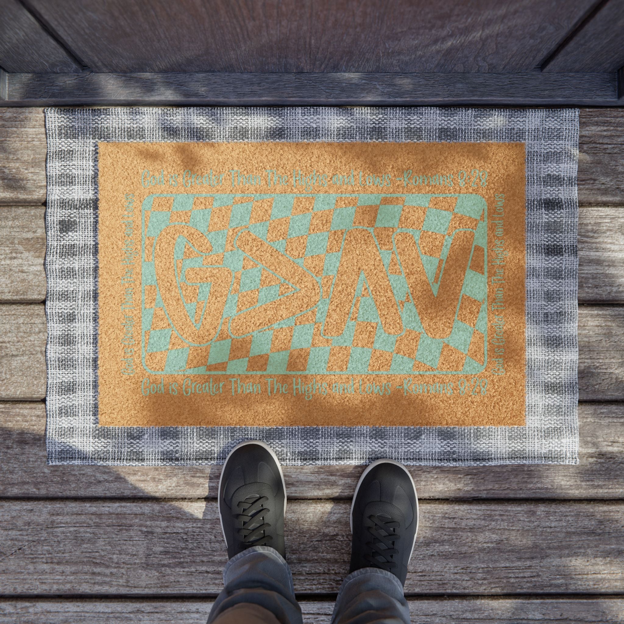 Doormat — 'G > ∧ V' Checkerboard Coconut Coir Welcome Mat