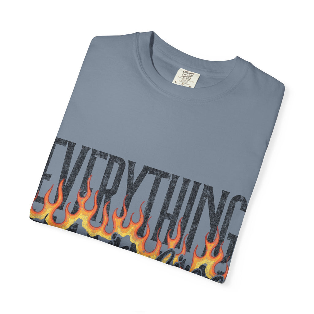 Everything Is Fine T-Shirt — Retro Flames & Checkerboard Graphic Tee