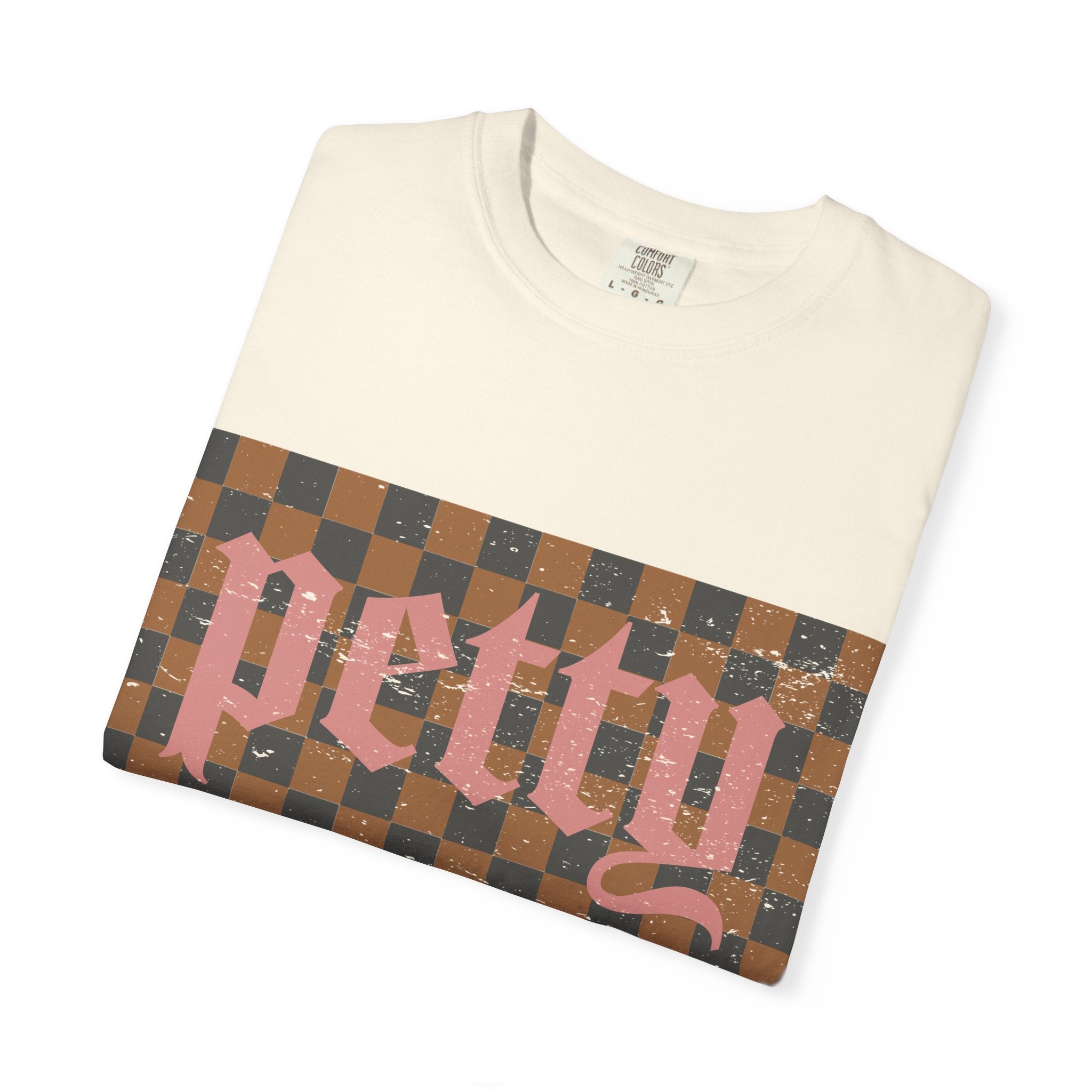 Pretty Checkerboard T-Shirt — Vintage Gothic Script Graphic Tee