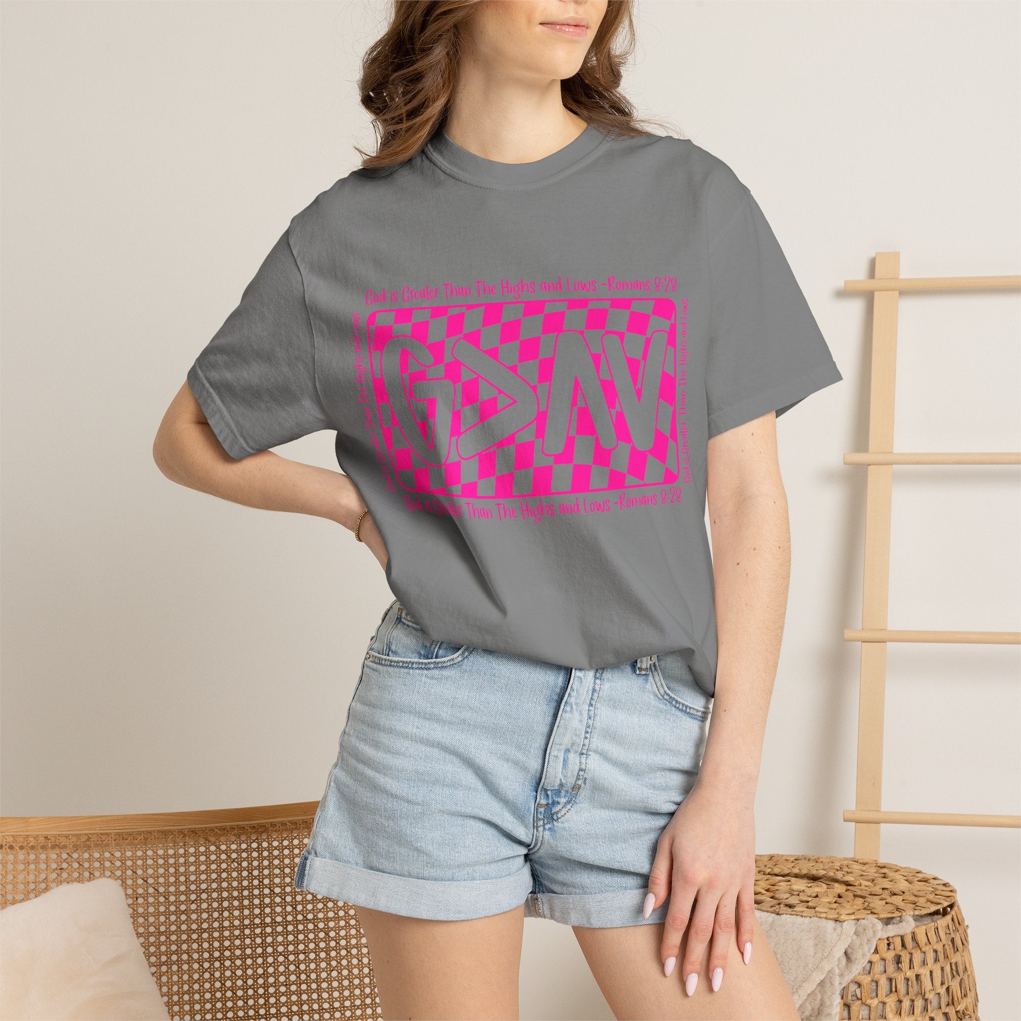 Good & Greater Checker Logo T-Shirt — Pink Graphic Tee