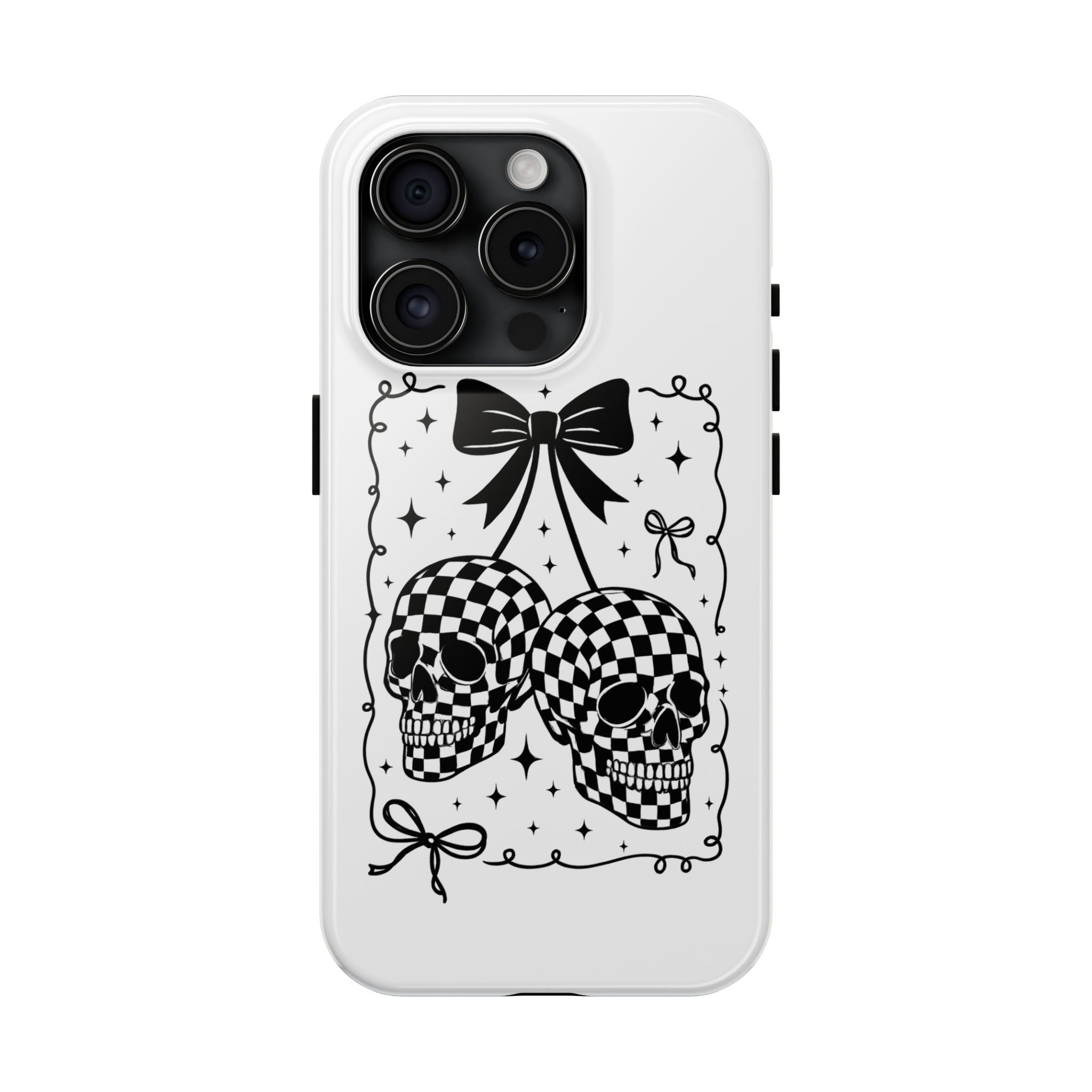 Skull Bow Phone Case - Checkerboard Gothic Tough Phone Case
