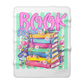 Book Lover Sherpa Blanket — Colorful Stacked Books & Floral Cozy Throw