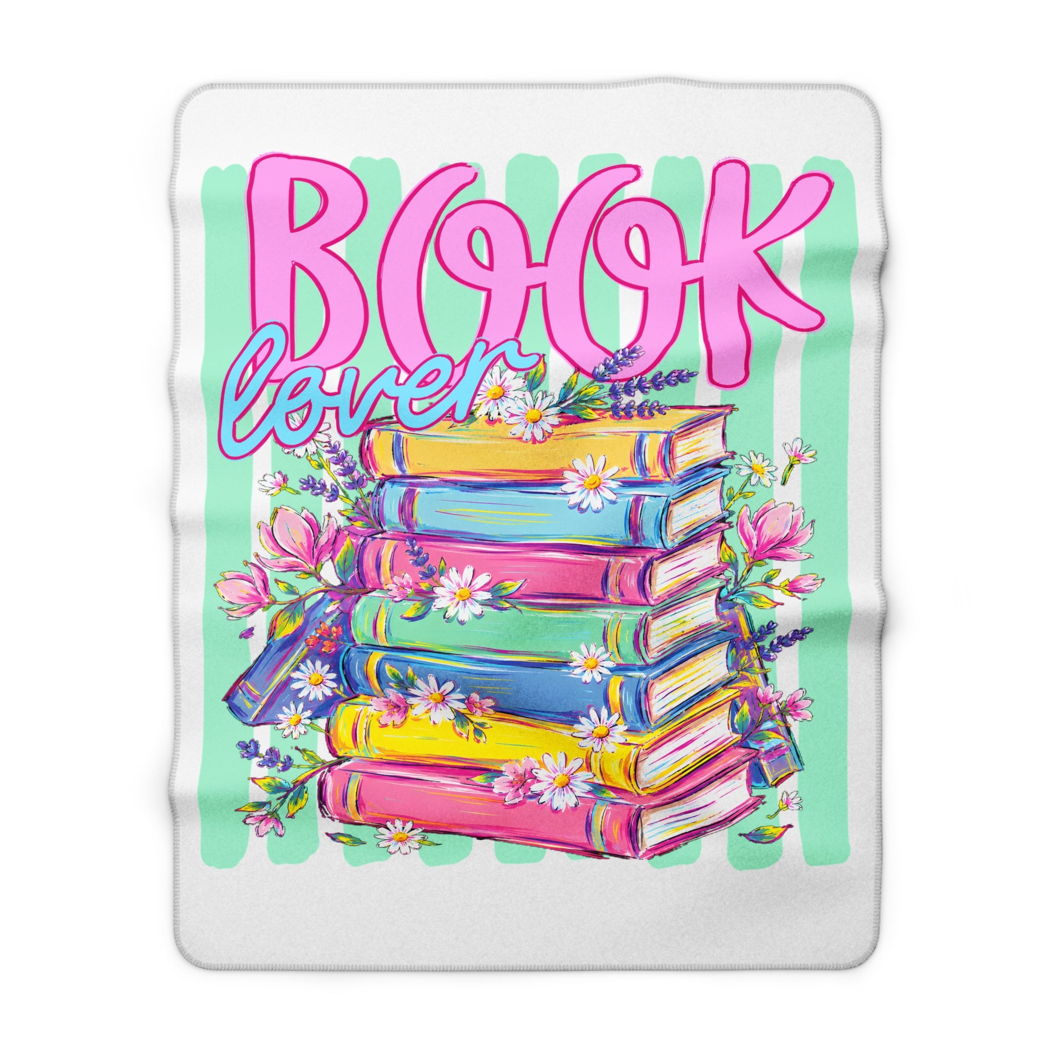 Book Lover Sherpa Blanket — Colorful Stacked Books & Floral Cozy Throw