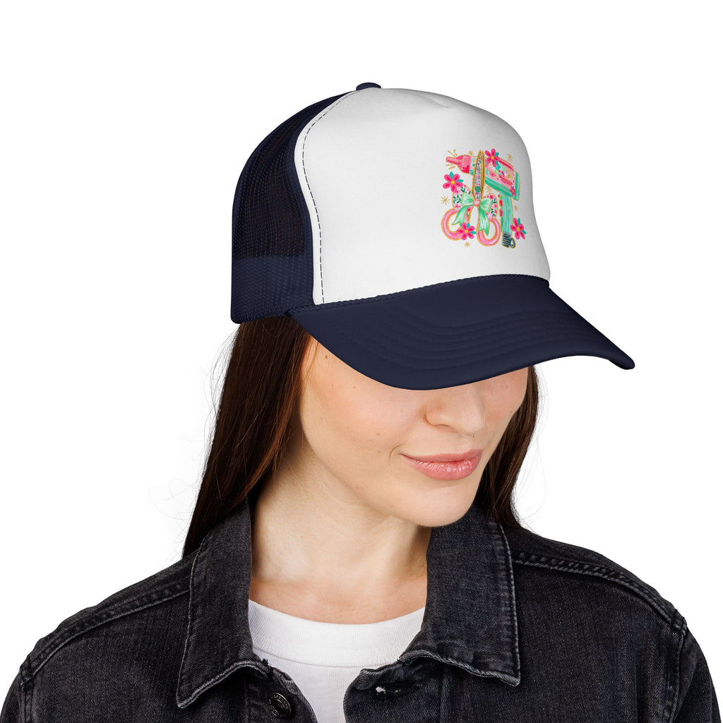 Trucker Cap — Floral Surfboard & Vintage Van Design