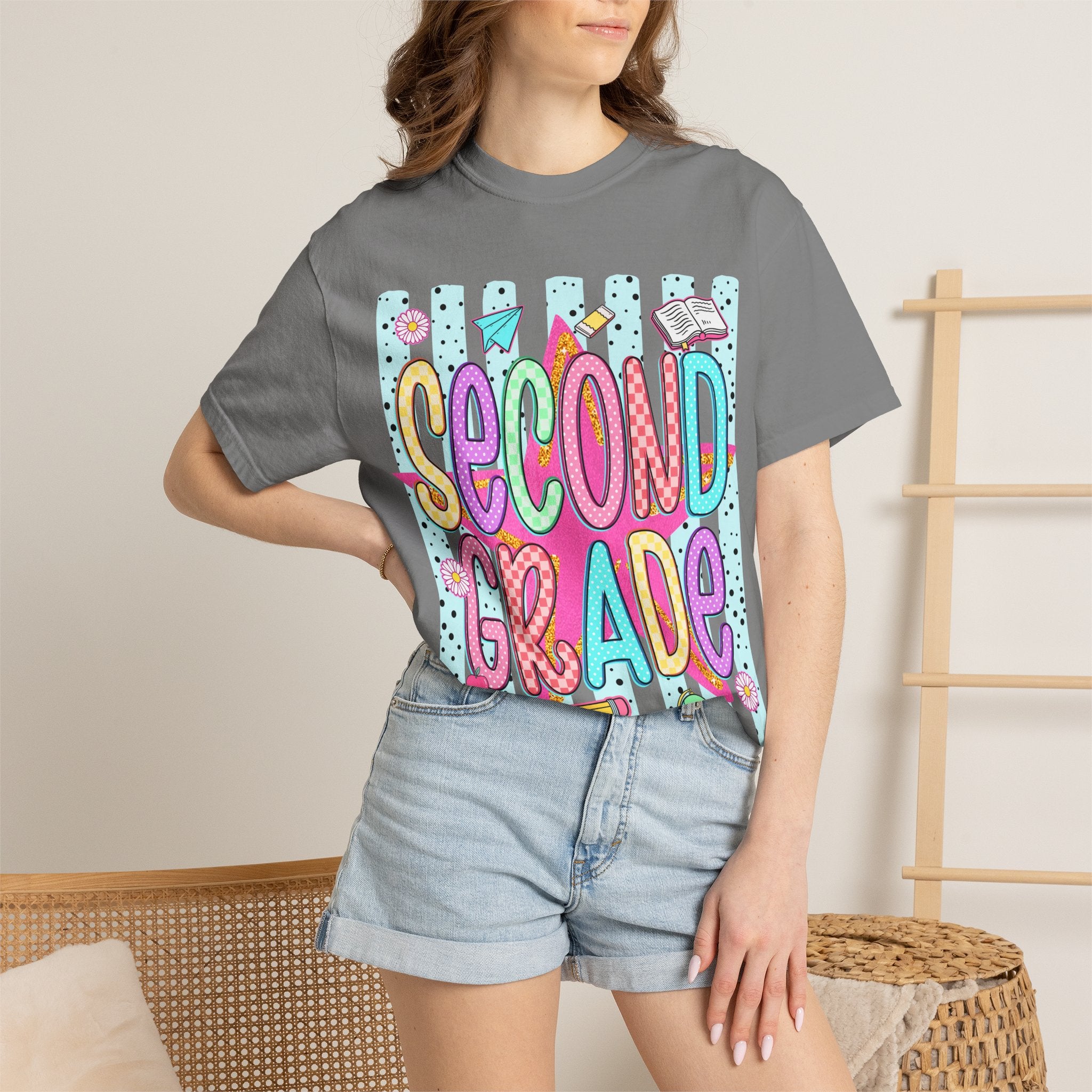 Second Grade T-Shirt — Cute Colorful School Tee for Teachers & Students