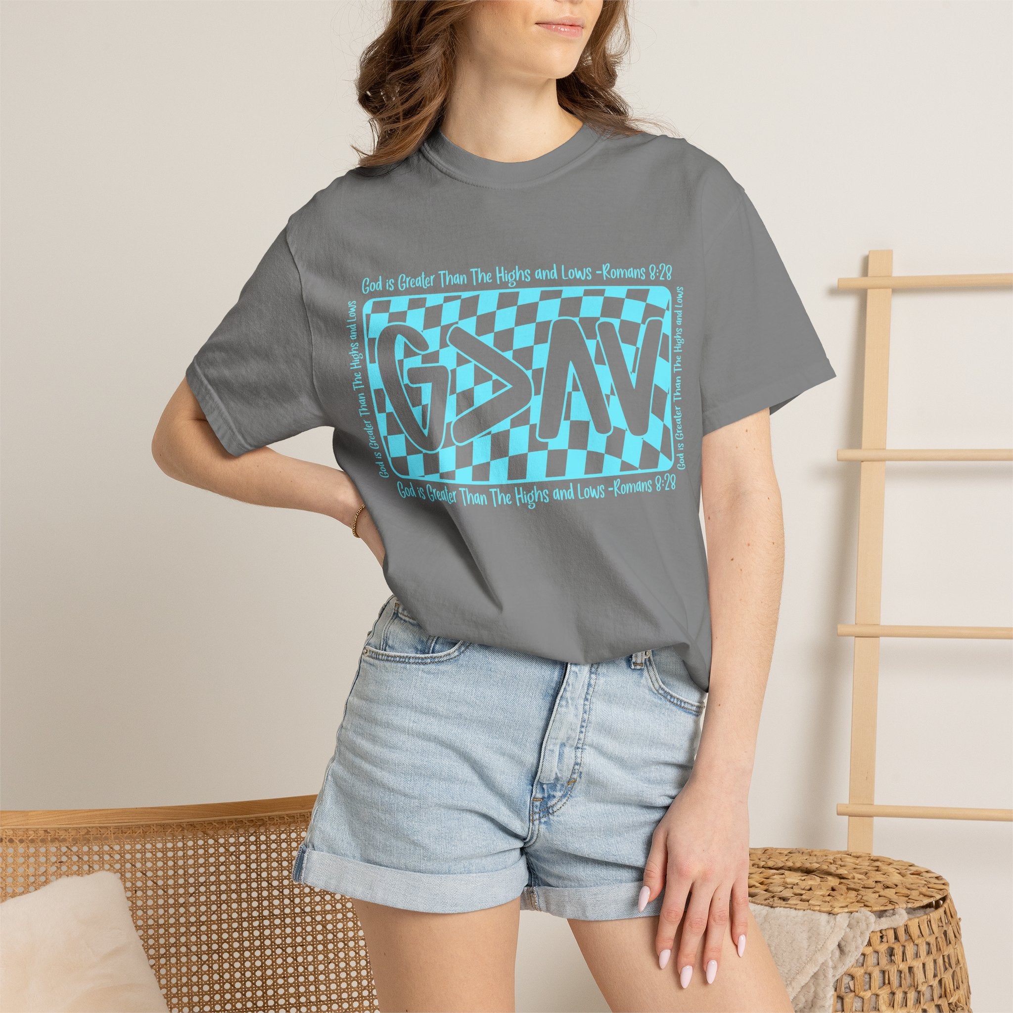 Grunge Checker 'G>AV' Graphic T-Shirt — Faith Verse Romans 9:26 Inspired Tee