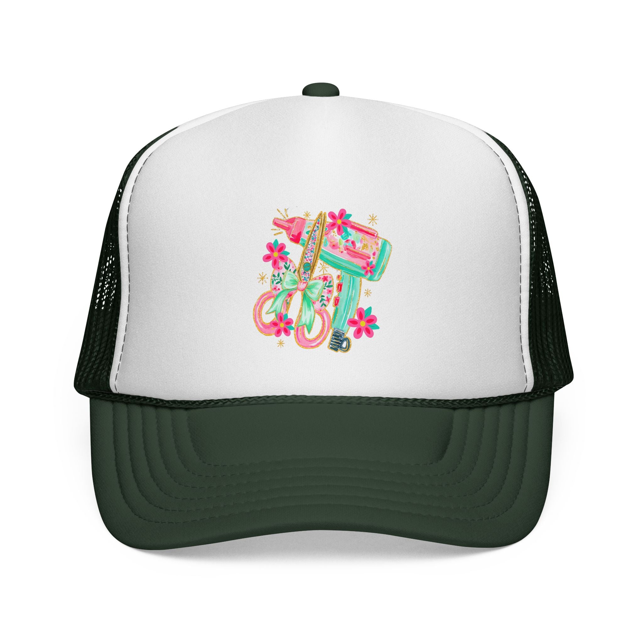 Trucker Cap — Floral Surfboard & Vintage Van Design