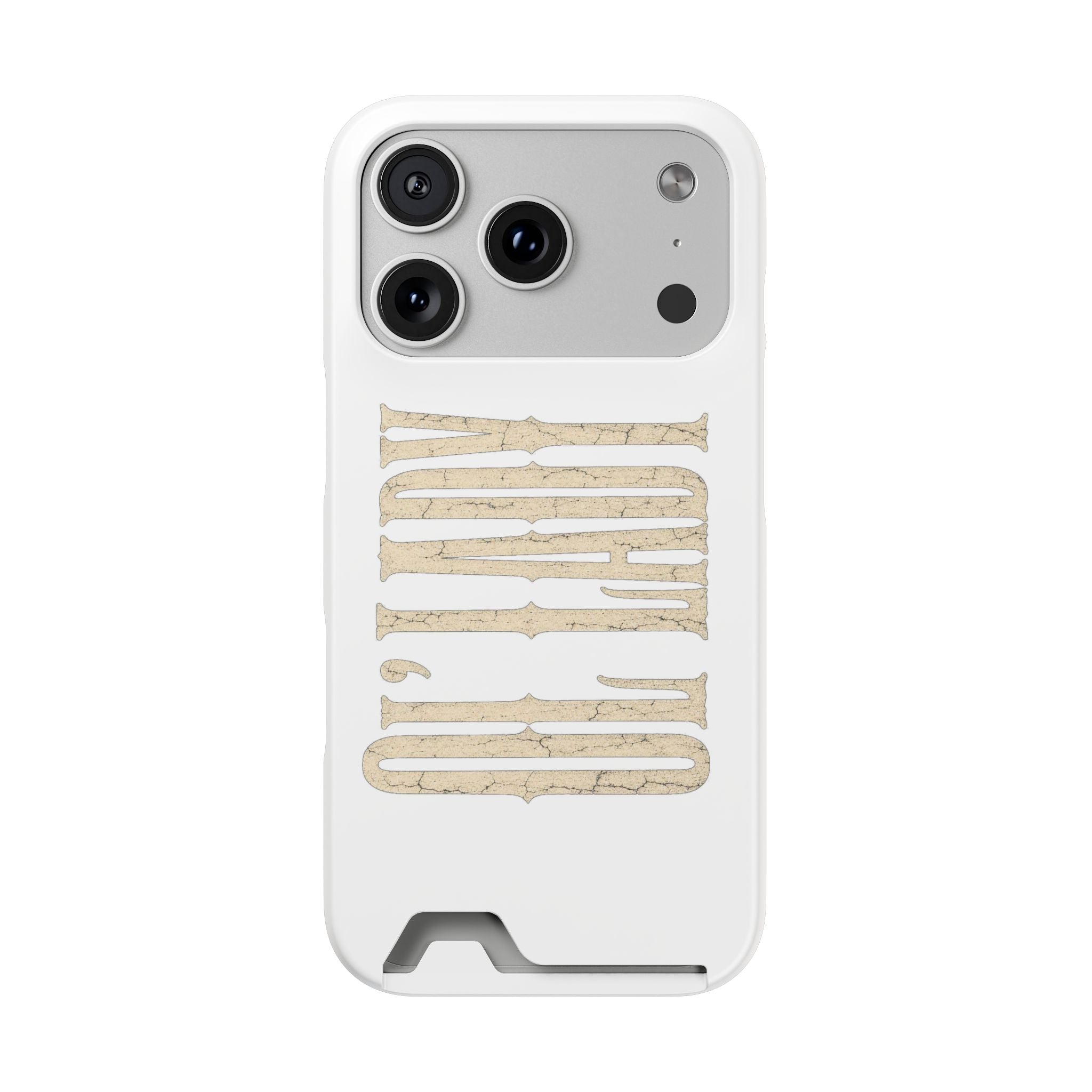 Card Holder Phone Case — Vintage Beige 'Old Soul' Typography