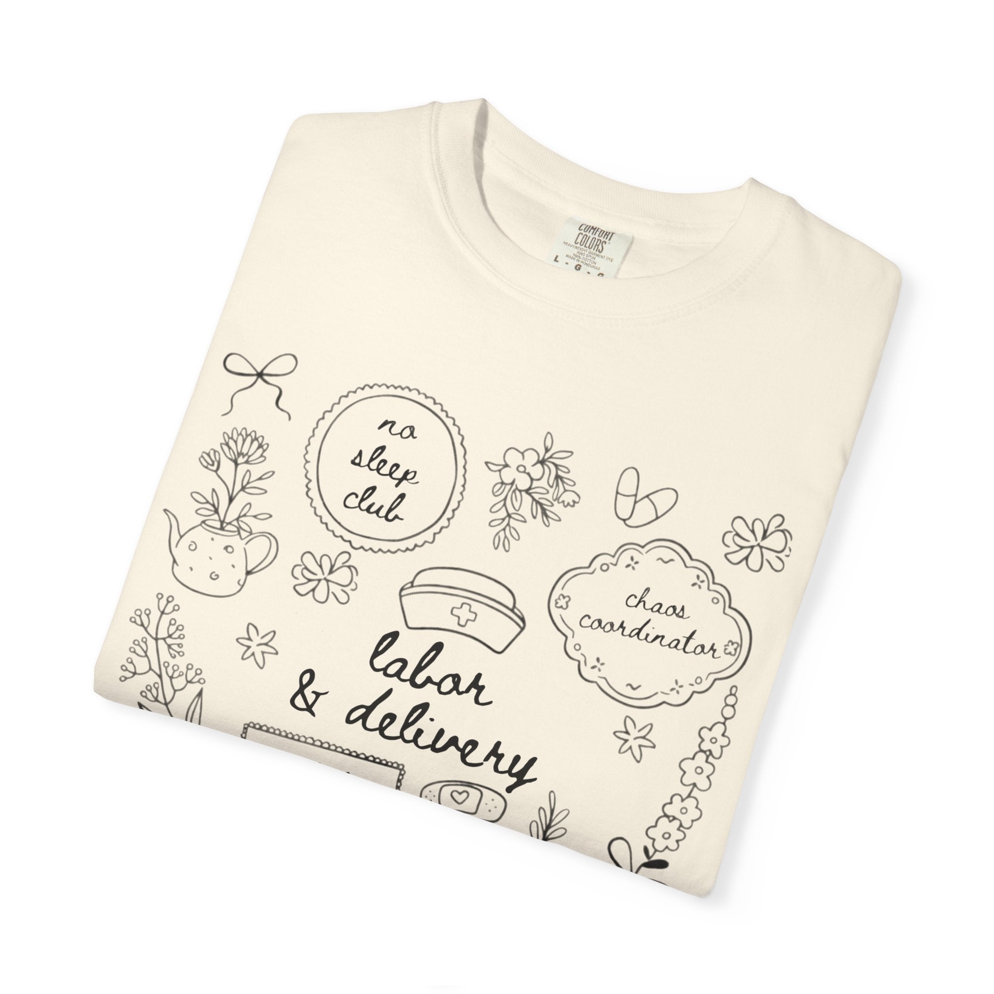 Nurse & Delivery Doodles T-Shirt — Hand-Drawn Medical Appreciation Tee