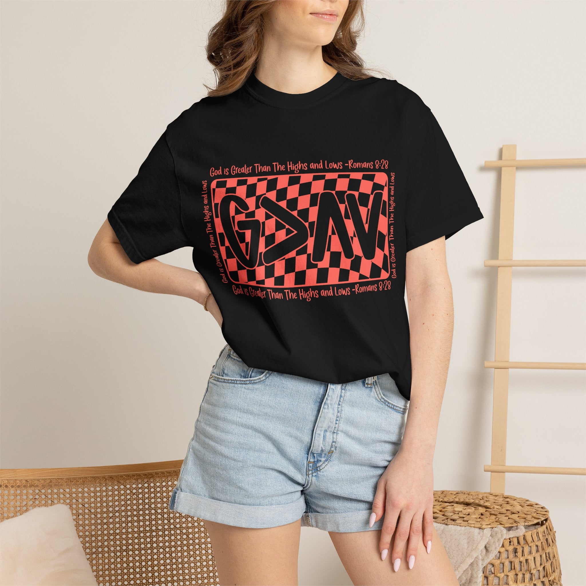 Grateful Dead Vibes Checkerboard Graphic T‑Shirt — 'G?AV' Retro Band Tee