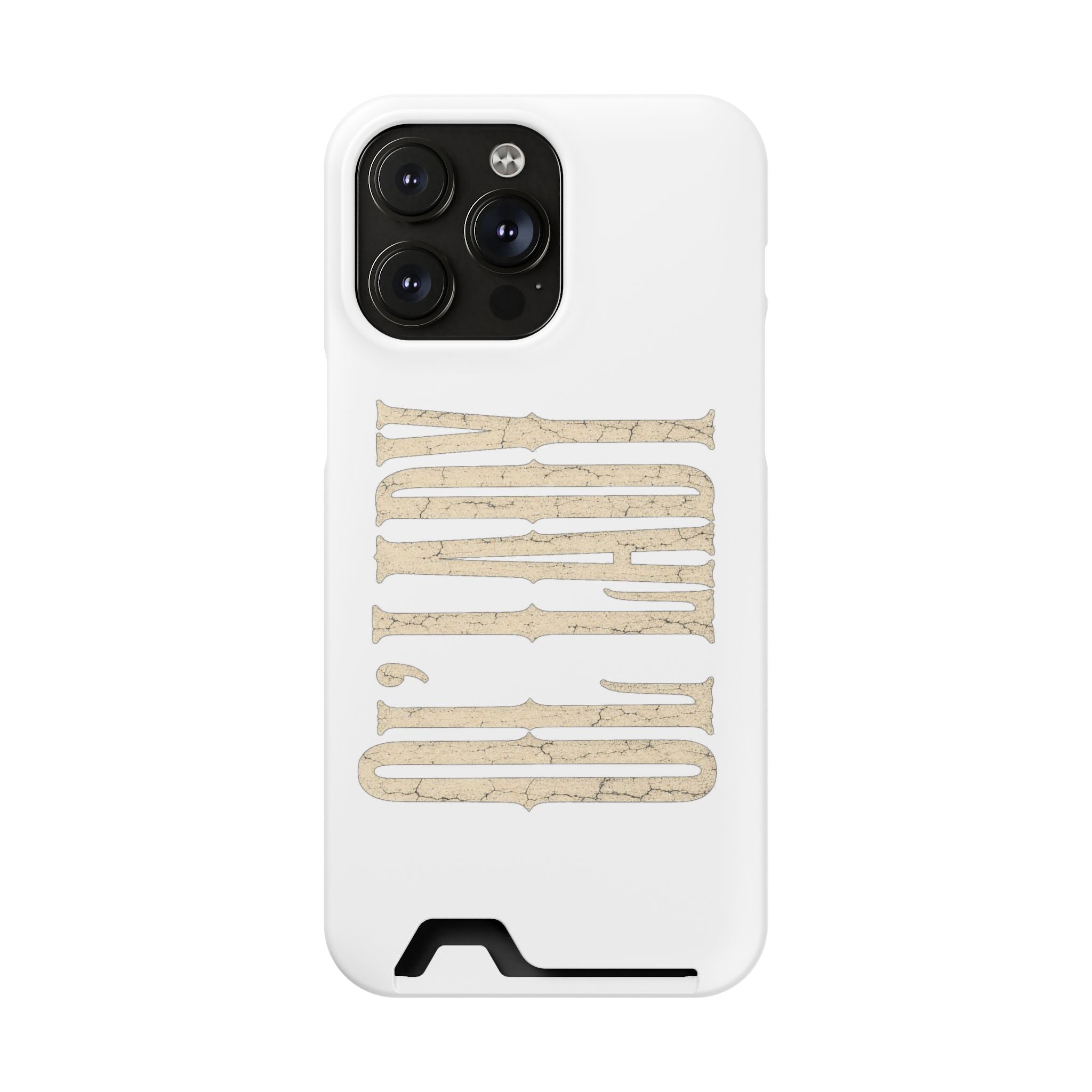 Card Holder Phone Case — Vintage Beige 'Old Soul' Typography