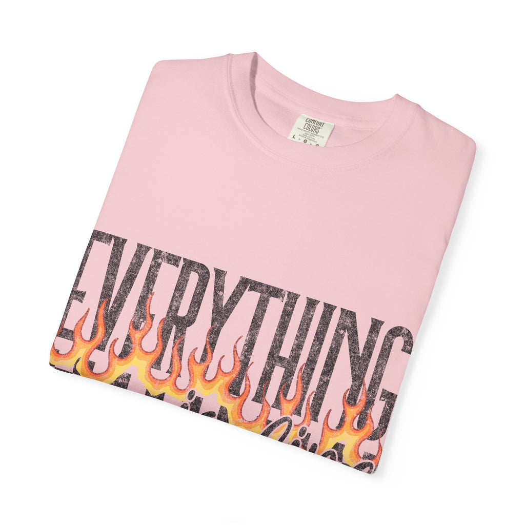 Everything Is Fine T-Shirt — Retro Flames & Checkerboard Graphic Tee