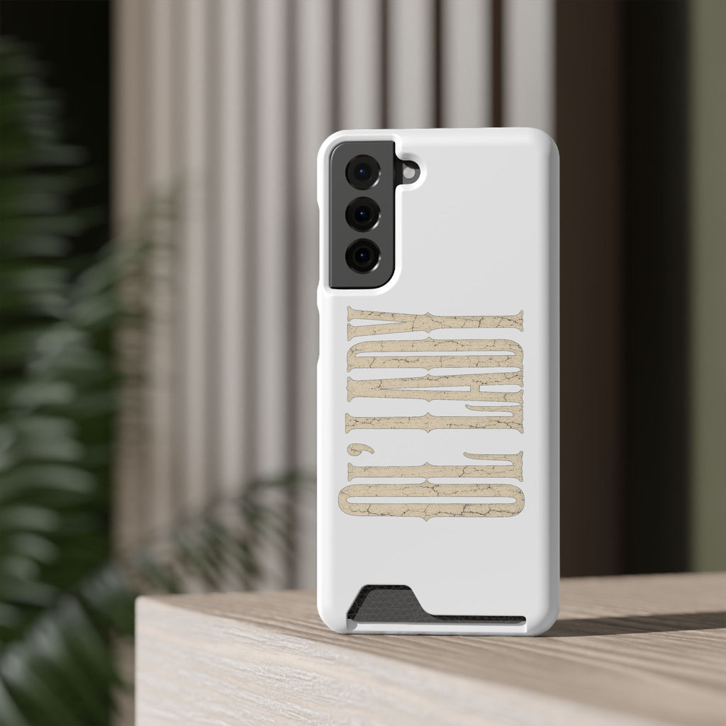 Card Holder Phone Case — Vintage Beige 'Old Soul' Typography
