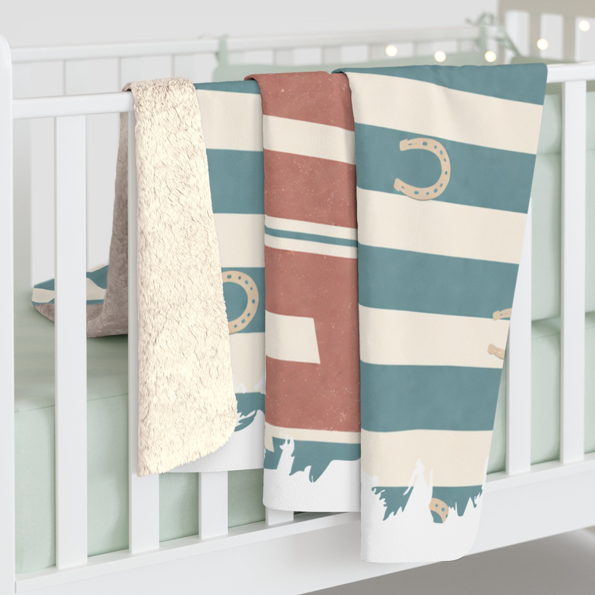 Home Sherpa Fleece Blanket — Rustic Horseshoe Striped Cozy Throw