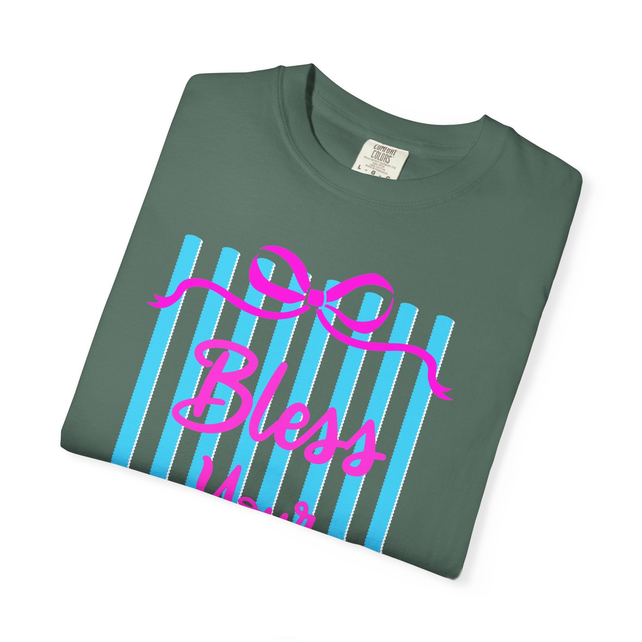 Bless Your Heart T-Shirt — Southern Phrase Graphic Tee (Pink & Blue Stripes)