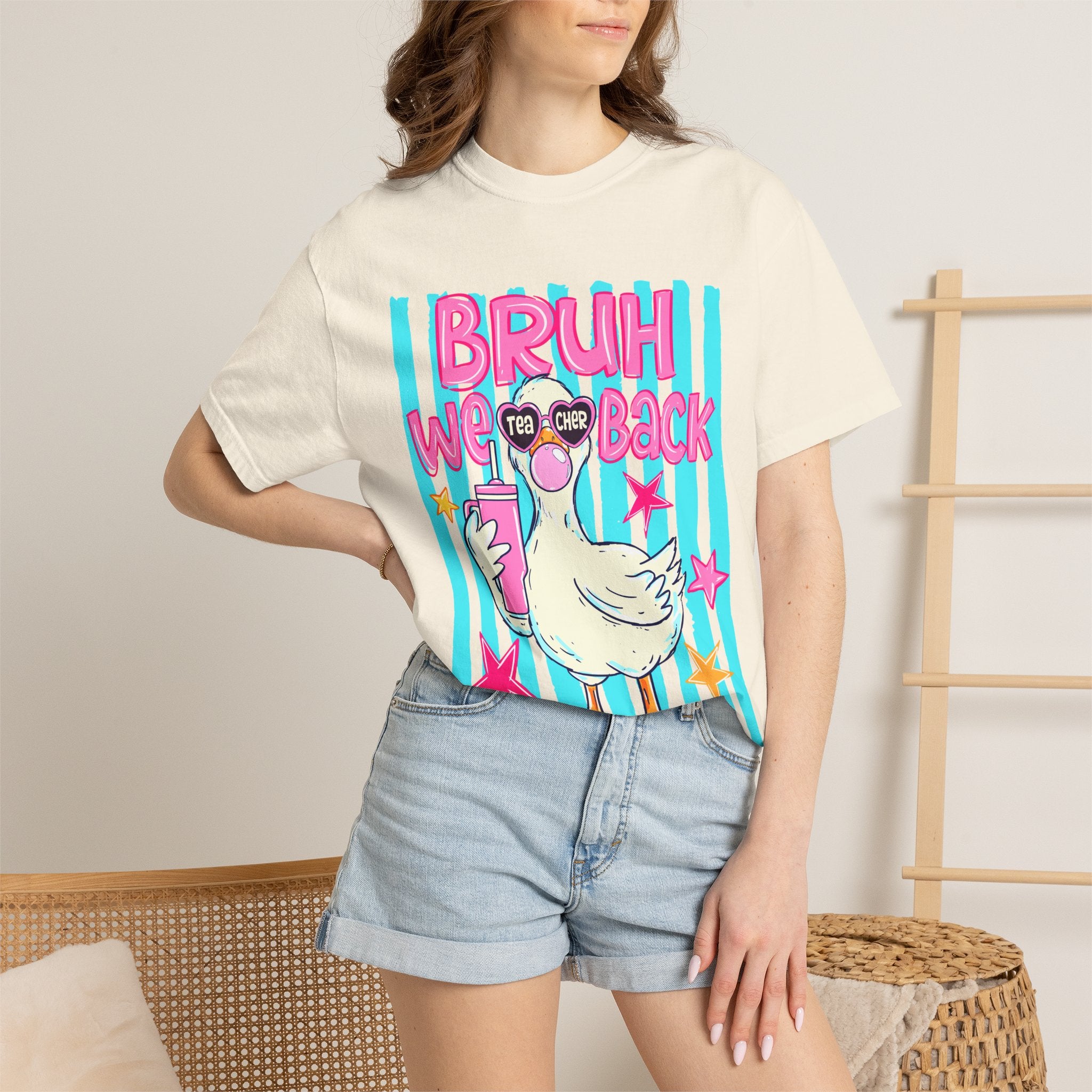 T‑Shirt — 'Bruh We Back' Duck Graphic Tee (Retro Pastel Streetwear)