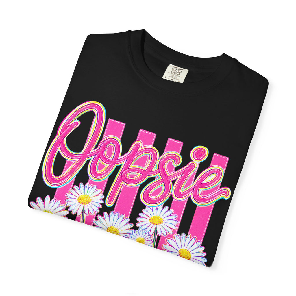Oopsie Daisy T-Shirt — Retro Pink Stripes & Daisies Graphic Tee