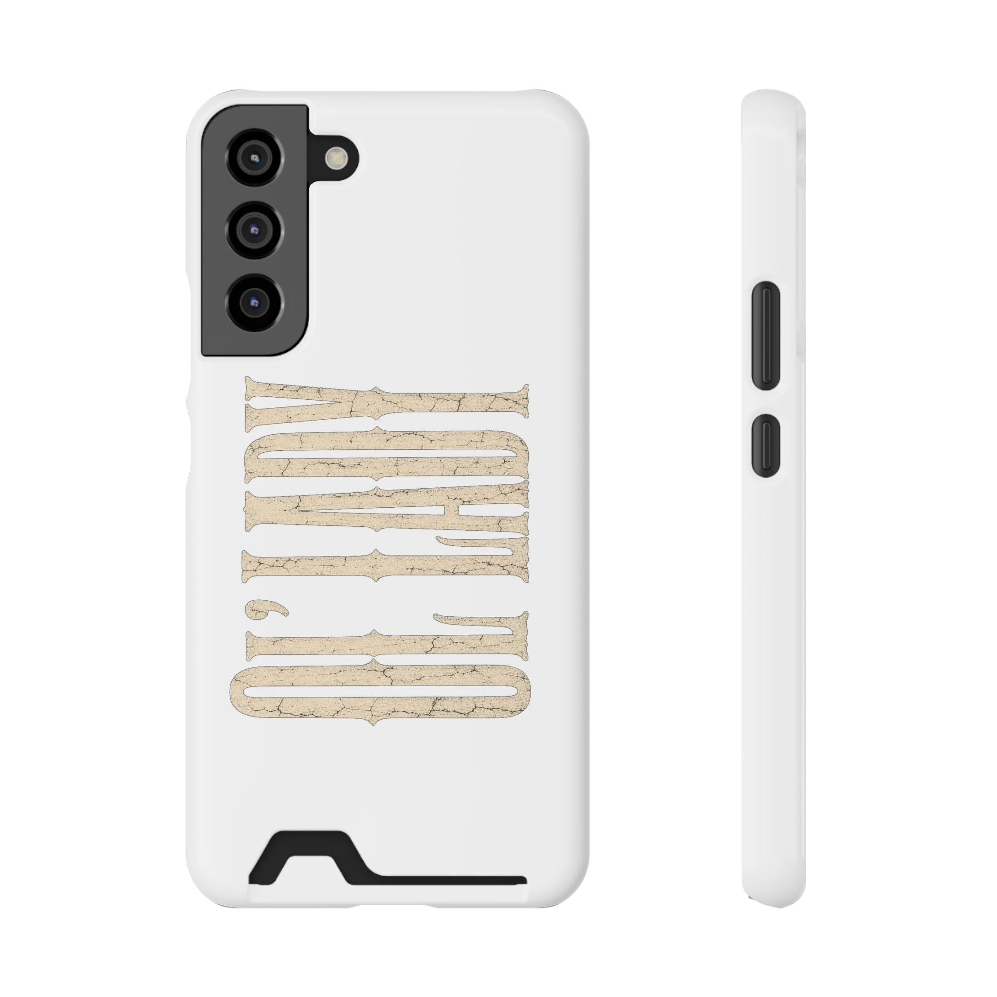 Card Holder Phone Case — Vintage Beige 'Old Soul' Typography