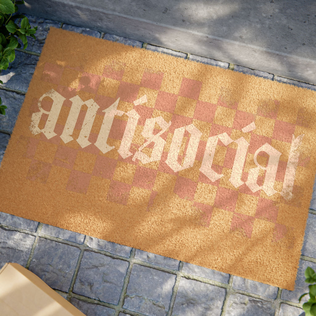 Antisocial Checkerboard Doormat — Funny Introvert Welcome Mat