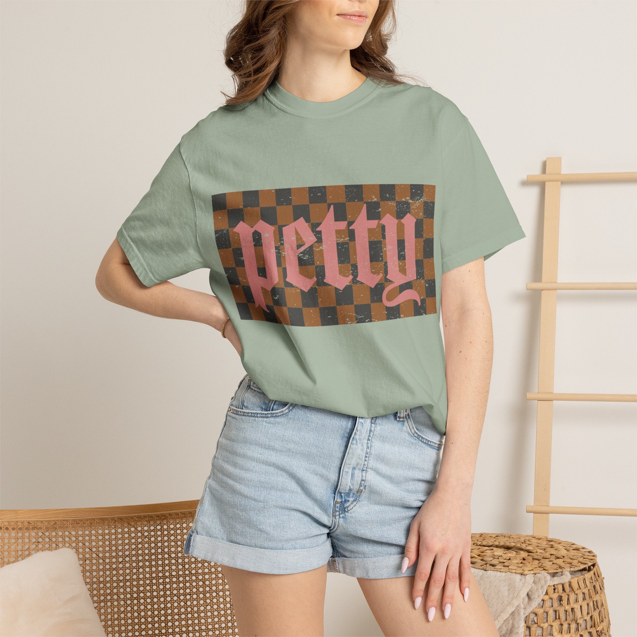 Pretty Checkerboard T-Shirt — Vintage Gothic Script Graphic Tee