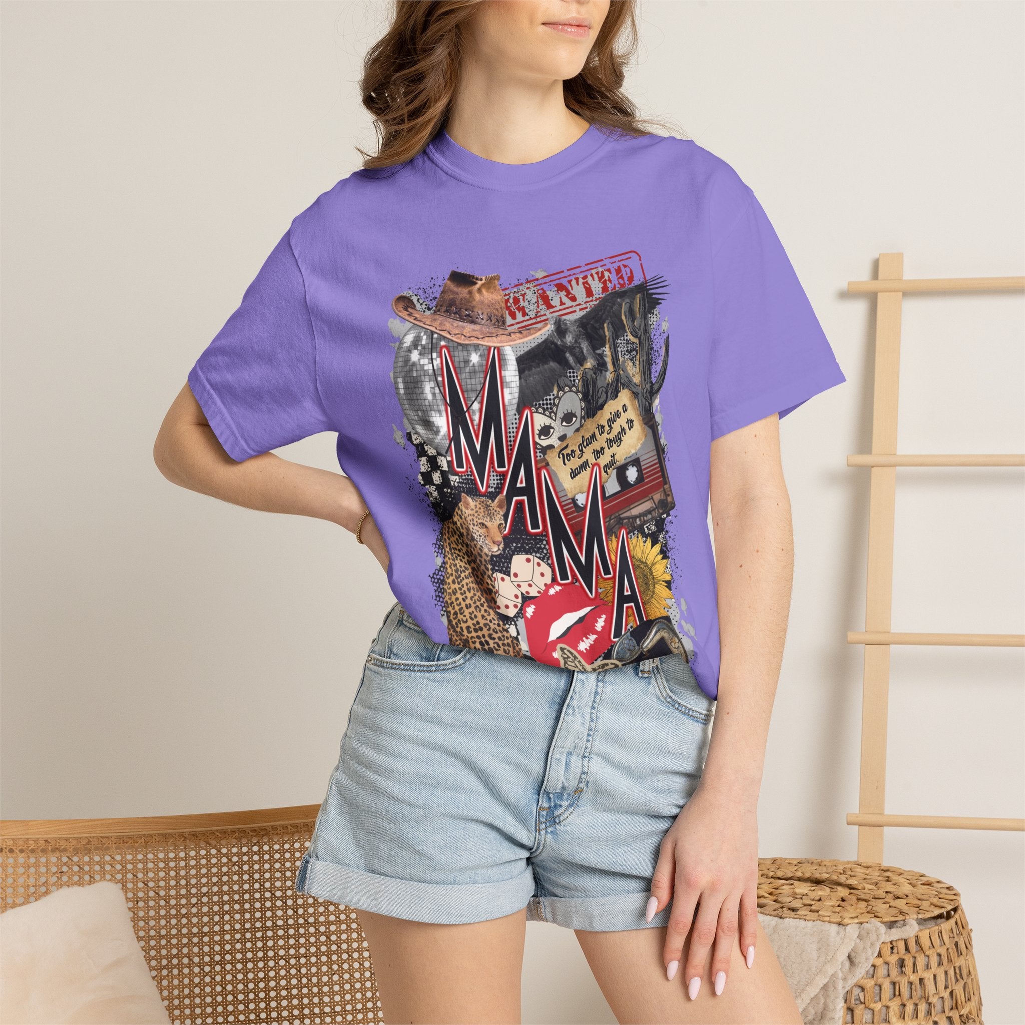Mama Collage Graphic T-Shirt – Vintage Cowboy, Floral & Retro Icons
